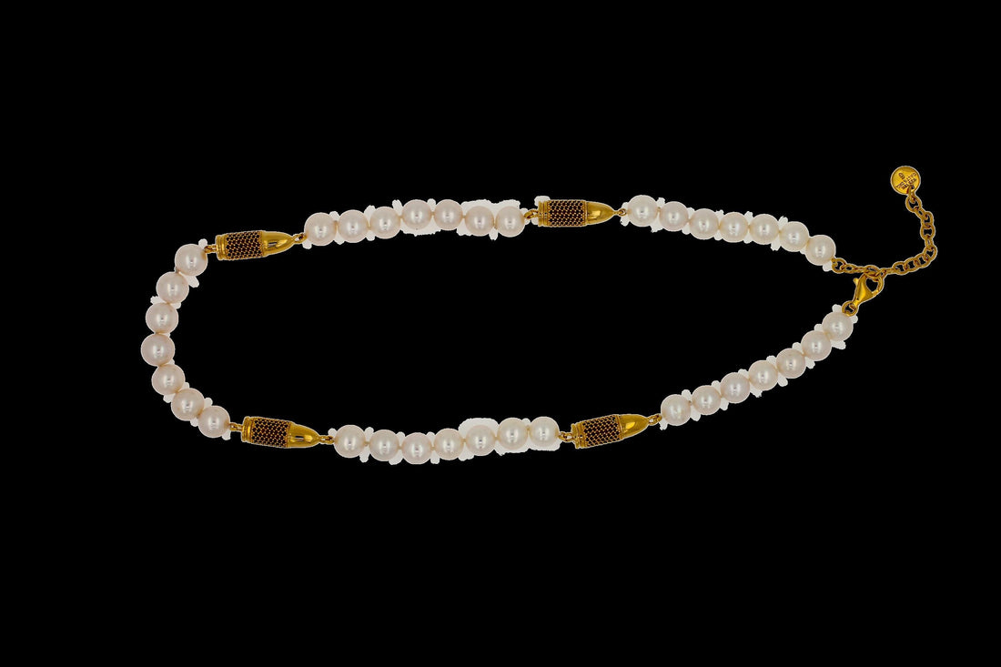 Red Garnet Pave Set Gold Rocket Bullet White Pearl 18K Gold Vermeil Sterling Sil