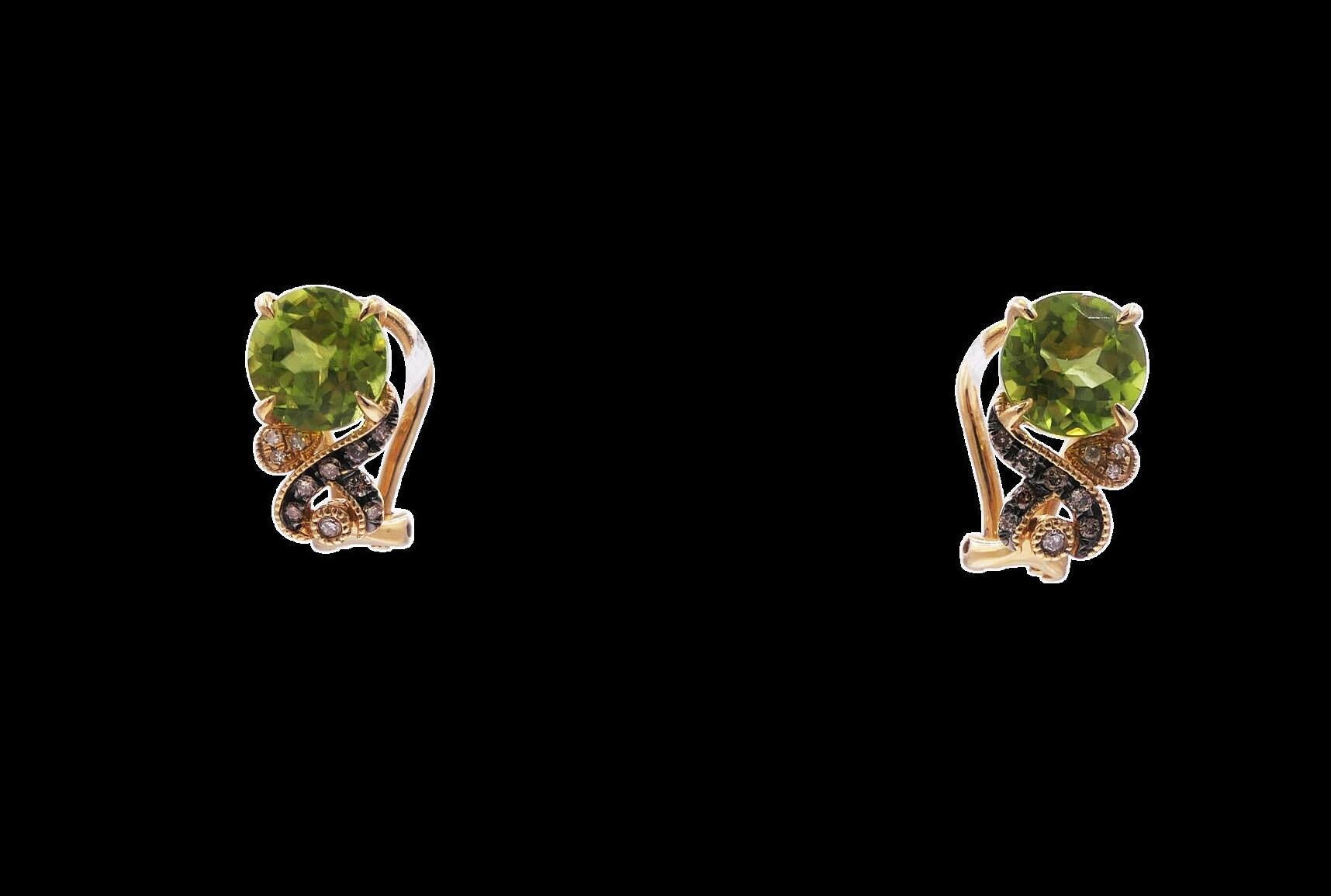 Round Brilliant Cut Jungle Forest Green Peridot Champagne White Diamond Channel