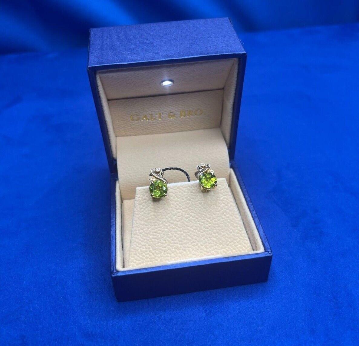 Round Brilliant Cut Jungle Forest Green Peridot Champagne White Diamond Channel