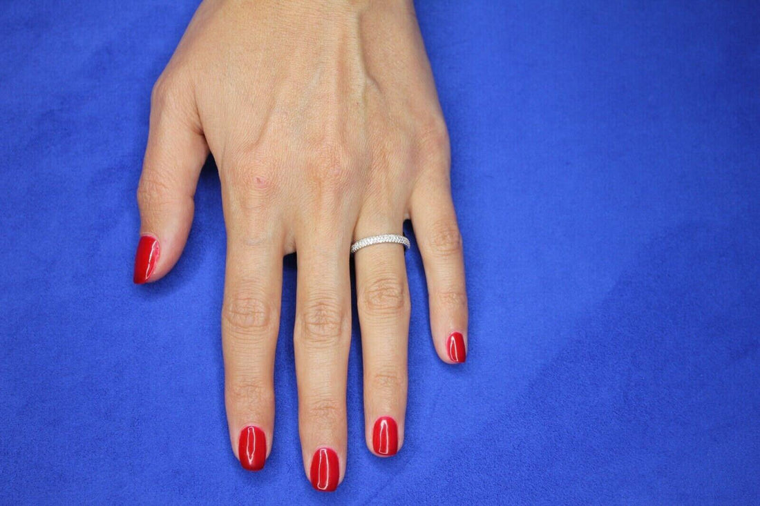 Round Diamond Pave Wedding Thin Stackable Dainty Band 18 Karat White Gold Ring