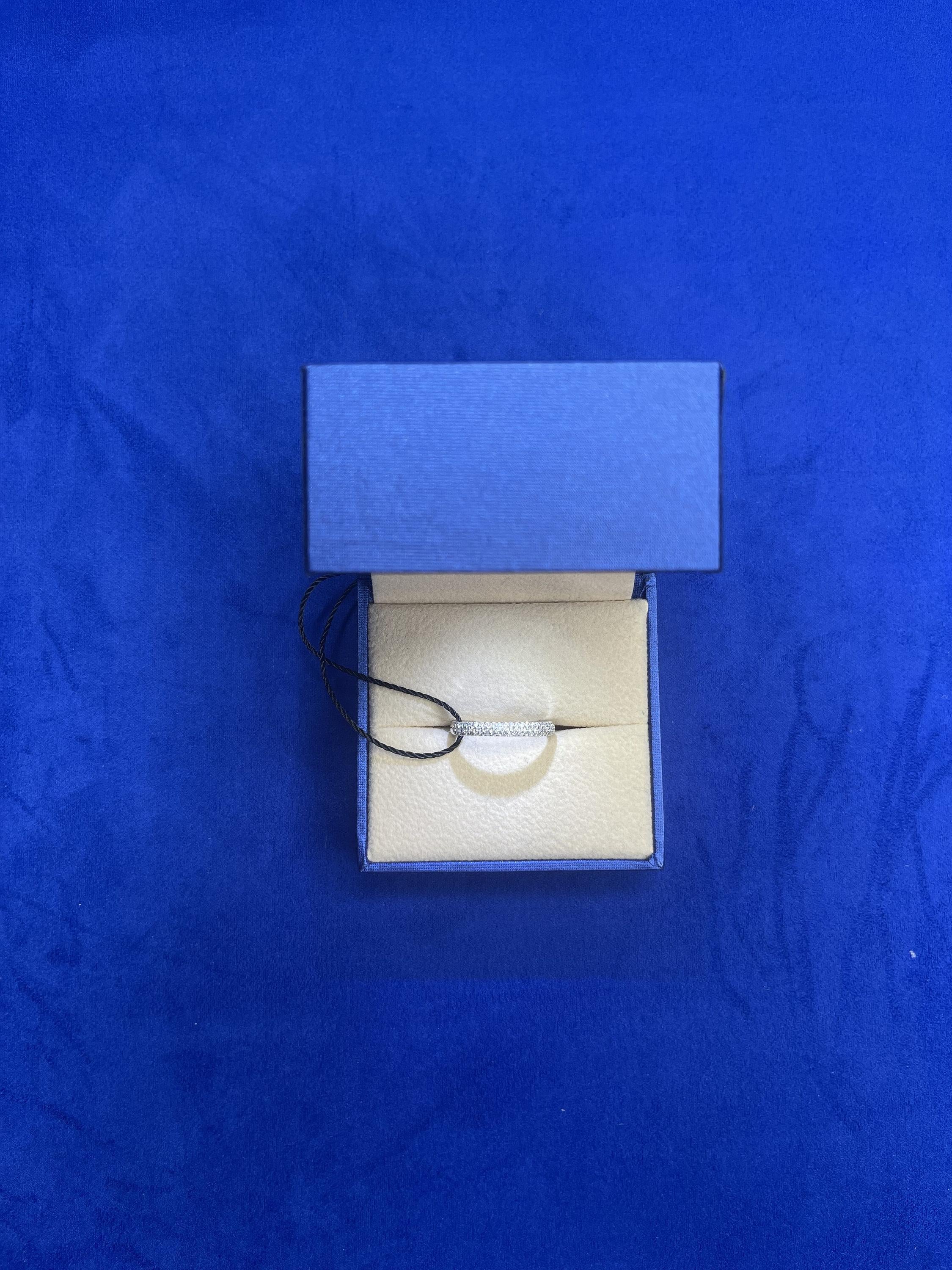 Round Diamond Pave Wedding Thin Stackable Dainty Band 18 Karat White Gold Ring