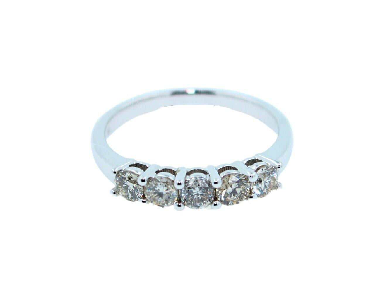 Round Shape Brilliant Cut Silvery Grey Warm Diamond 5 Stone Eternity Stackable C