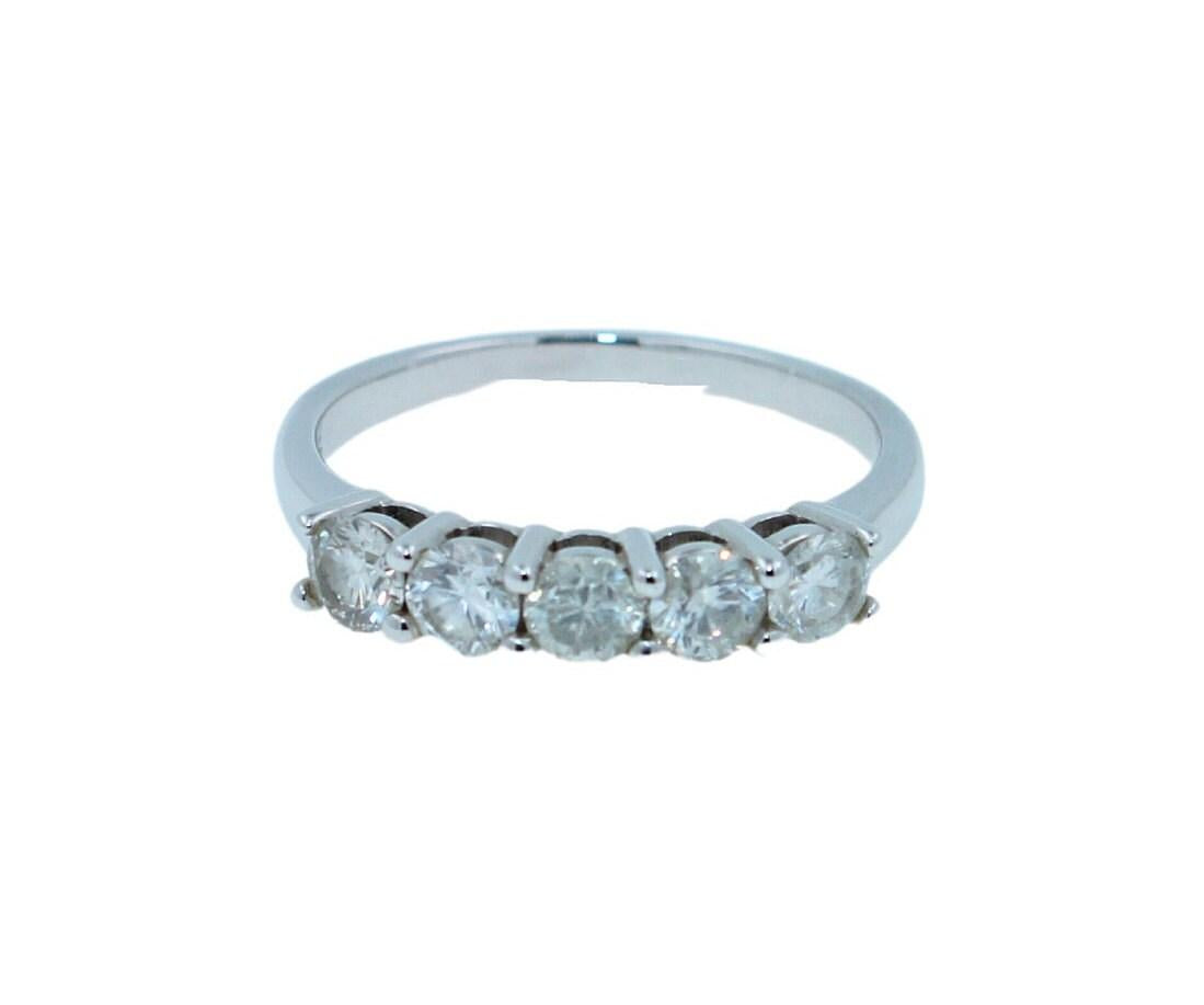 Round Shape Brilliant Cut Silvery White Diamond 5 Stone Eternity 1 Carat Stackab