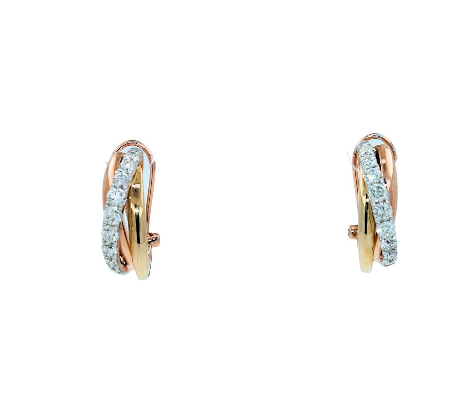 Round Shape Brilliant Cut White Diamonds Pave Set 14k Triple Tone White Yellow G