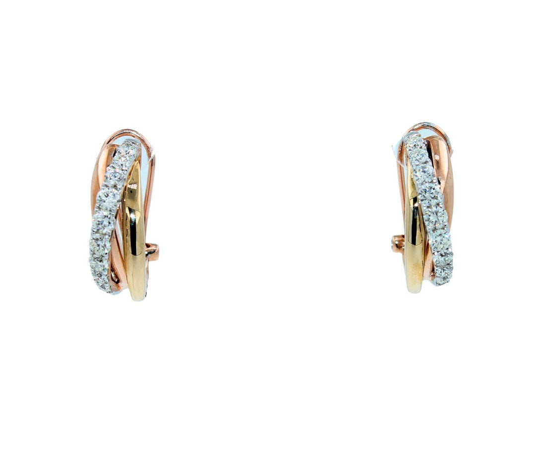 Round Shape Brilliant Cut White Diamonds Pave Set 14k Triple Tone White Yellow G