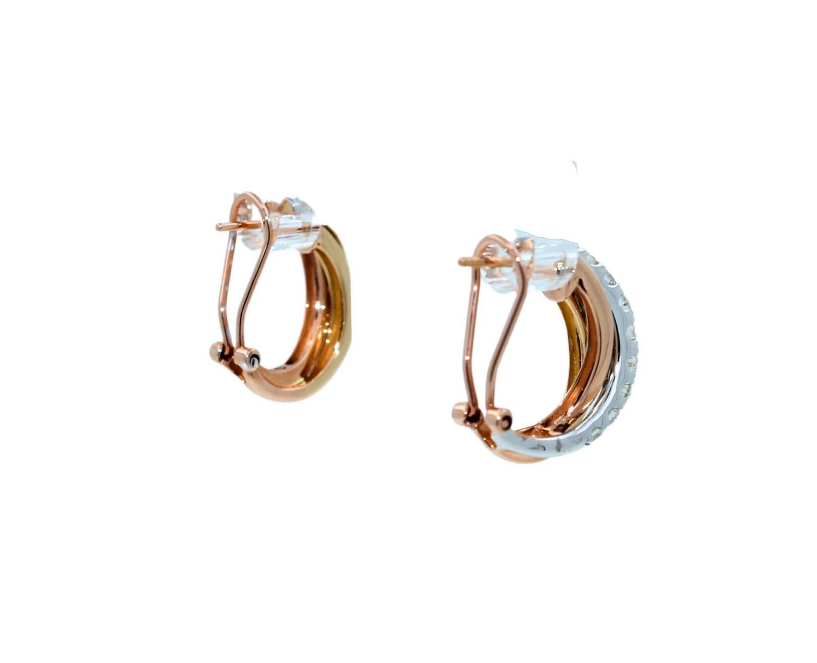 Round Shape Brilliant Cut White Diamonds Pave Set 14k Triple Tone White Yellow G