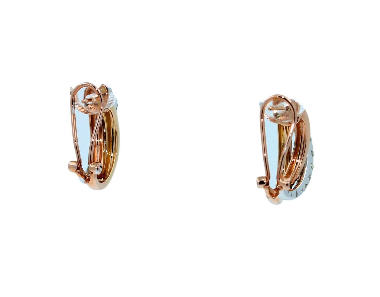 Round Shape Brilliant Cut White Diamonds Pave Set 14k Triple Tone White Yellow G