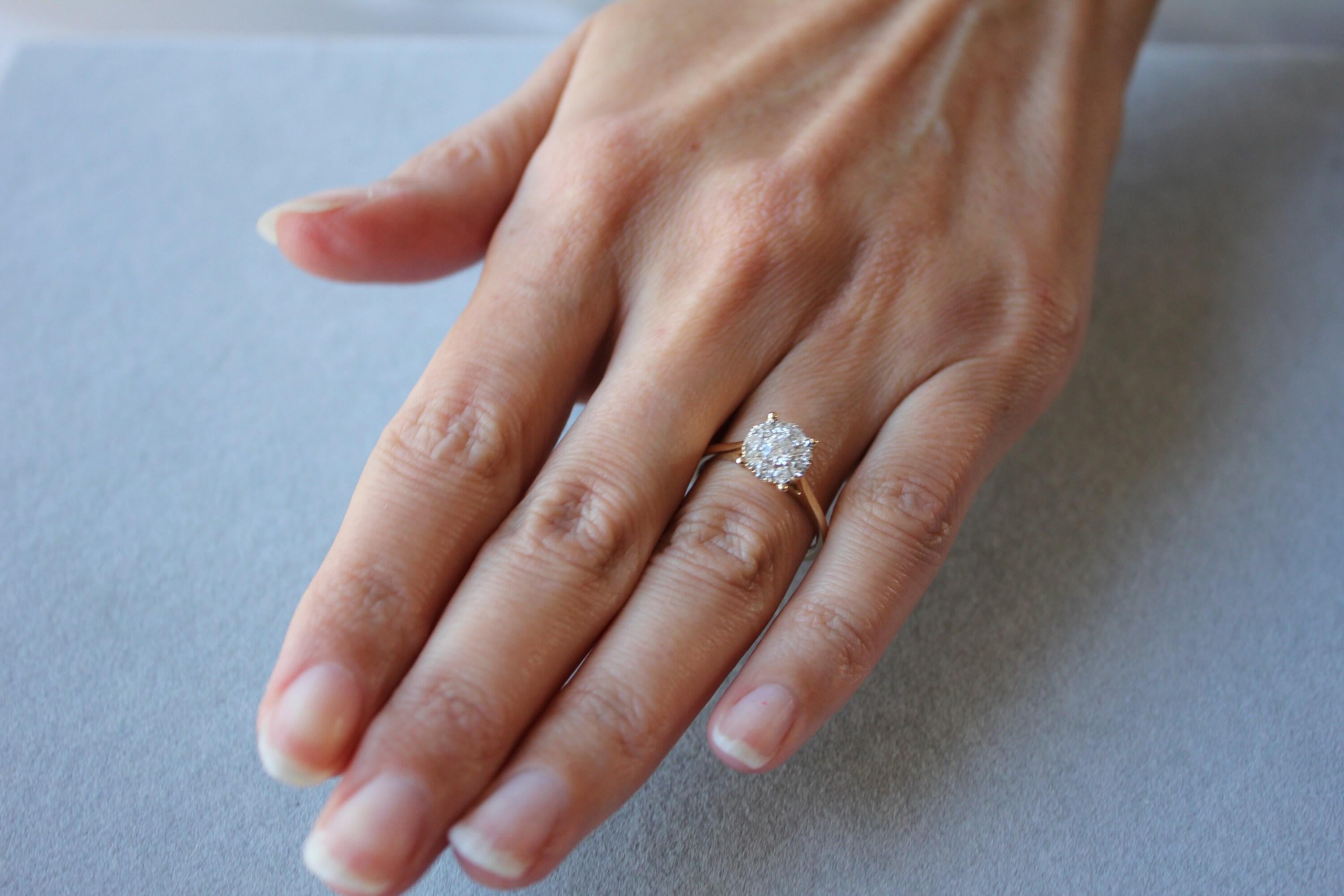 Round White Brilliant Cut Diamond Pave Halo Set Illusion 14K Yellow Gold Classic