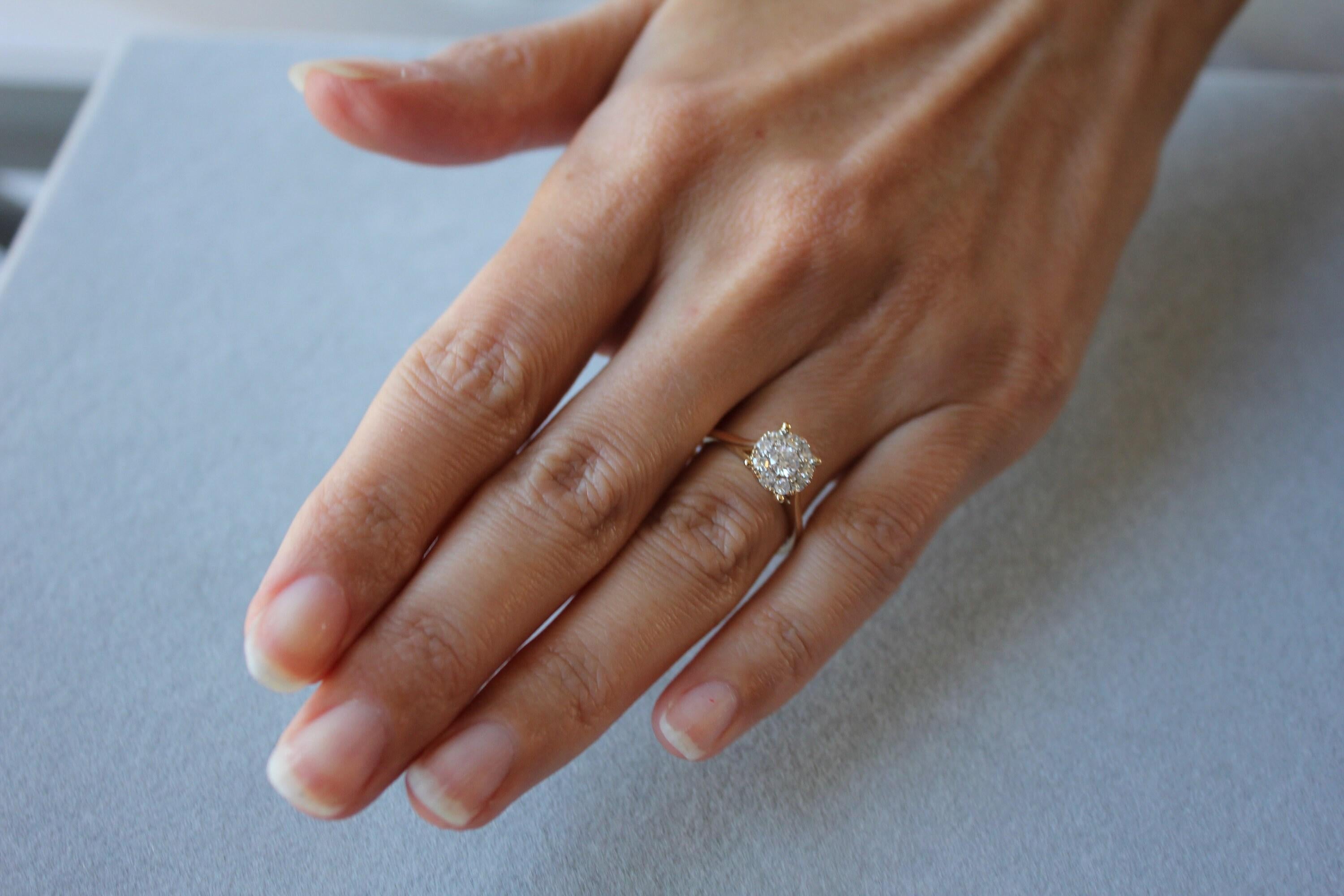 Round White Brilliant Cut Diamond Pave Halo Set Illusion 14K Yellow Gold Classic