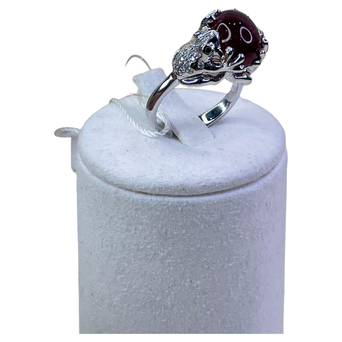 Rubellite Pink Tourmaline Diamond Pave Double Frog 18 Karat White Gold Ring