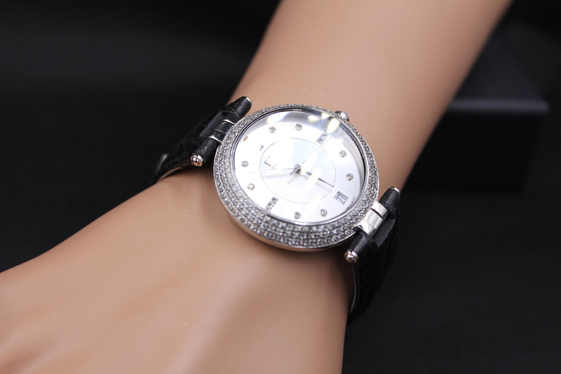 Sapphires & Diamonds Pave Dial Luxury Swiss Quartz Exotic Leather Band Watch