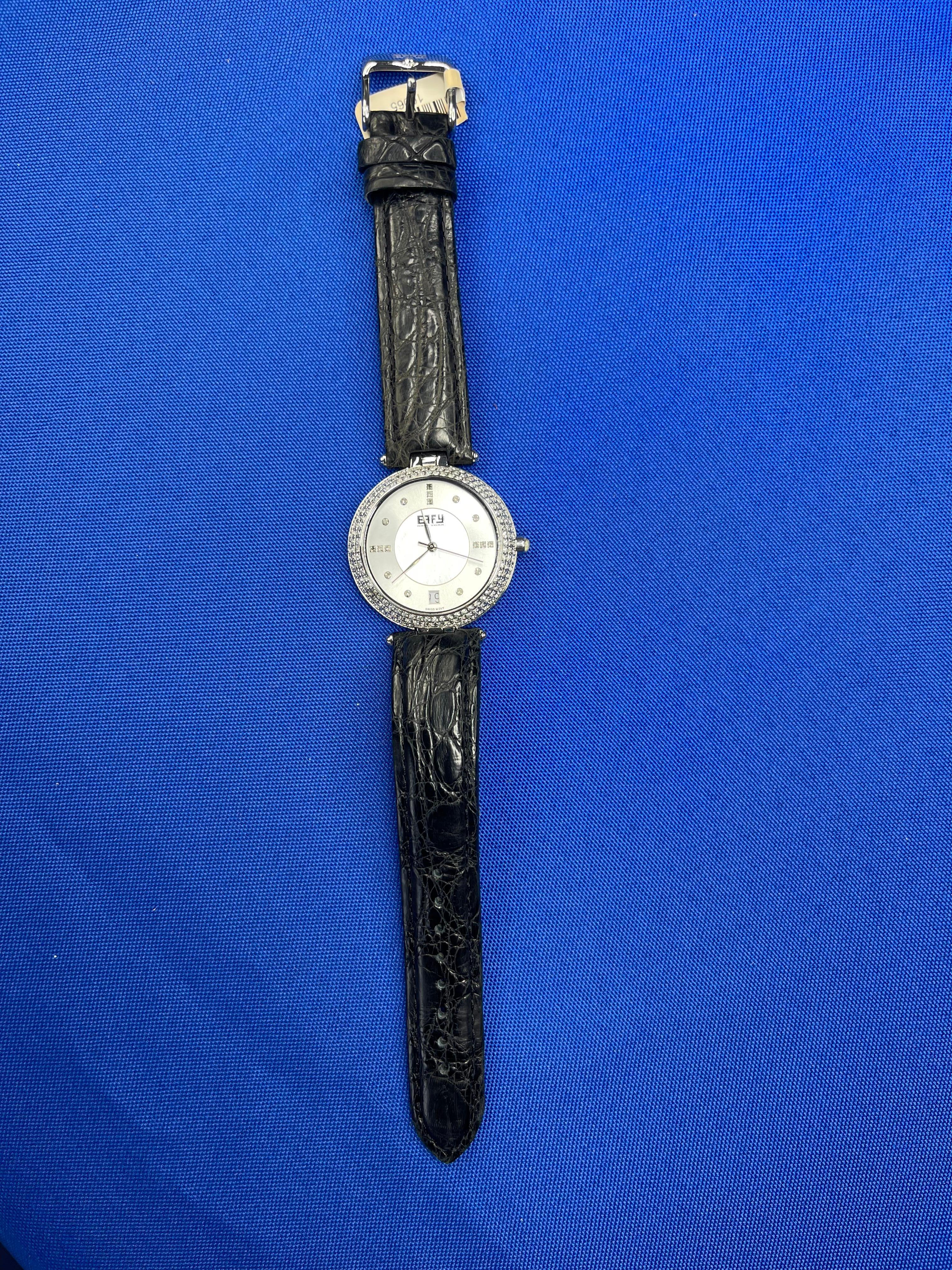 Sapphires & Diamonds Pave Dial Luxury Swiss Quartz Exotic Leather Band Watch