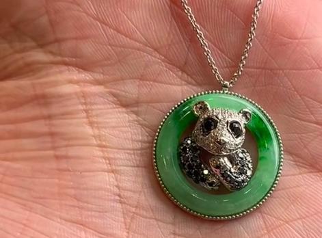 Panda Bear Jade Black & White Diamond 18K White Gold Pendant Necklace