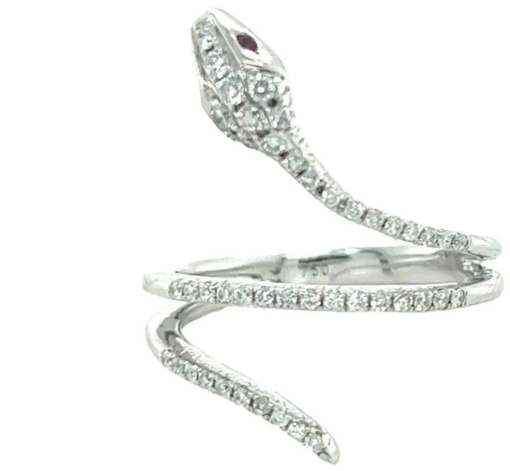 White Diamond Ruby 18K White Gold Snake Ring