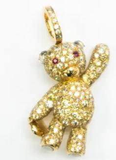 Fancy Diamond & Ruby 18K Yellow Gold Teddy Bear Pendant Necklace