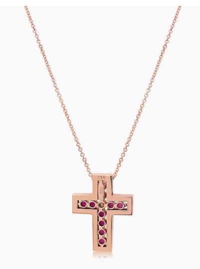 Fancy Diamond & Ruby 18K Rose Gold Cross Pendant Necklace