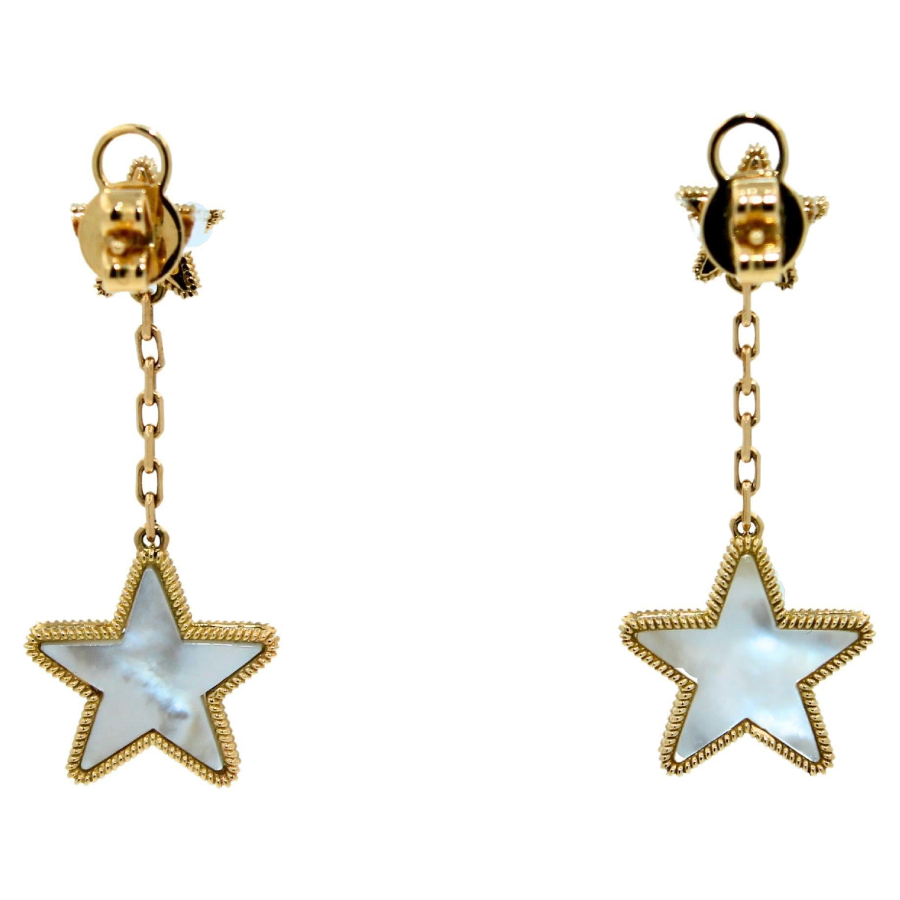 Silvery White Pearl Star Galaxy Celestial Constellation Zodiac 18K Gold Earrings
