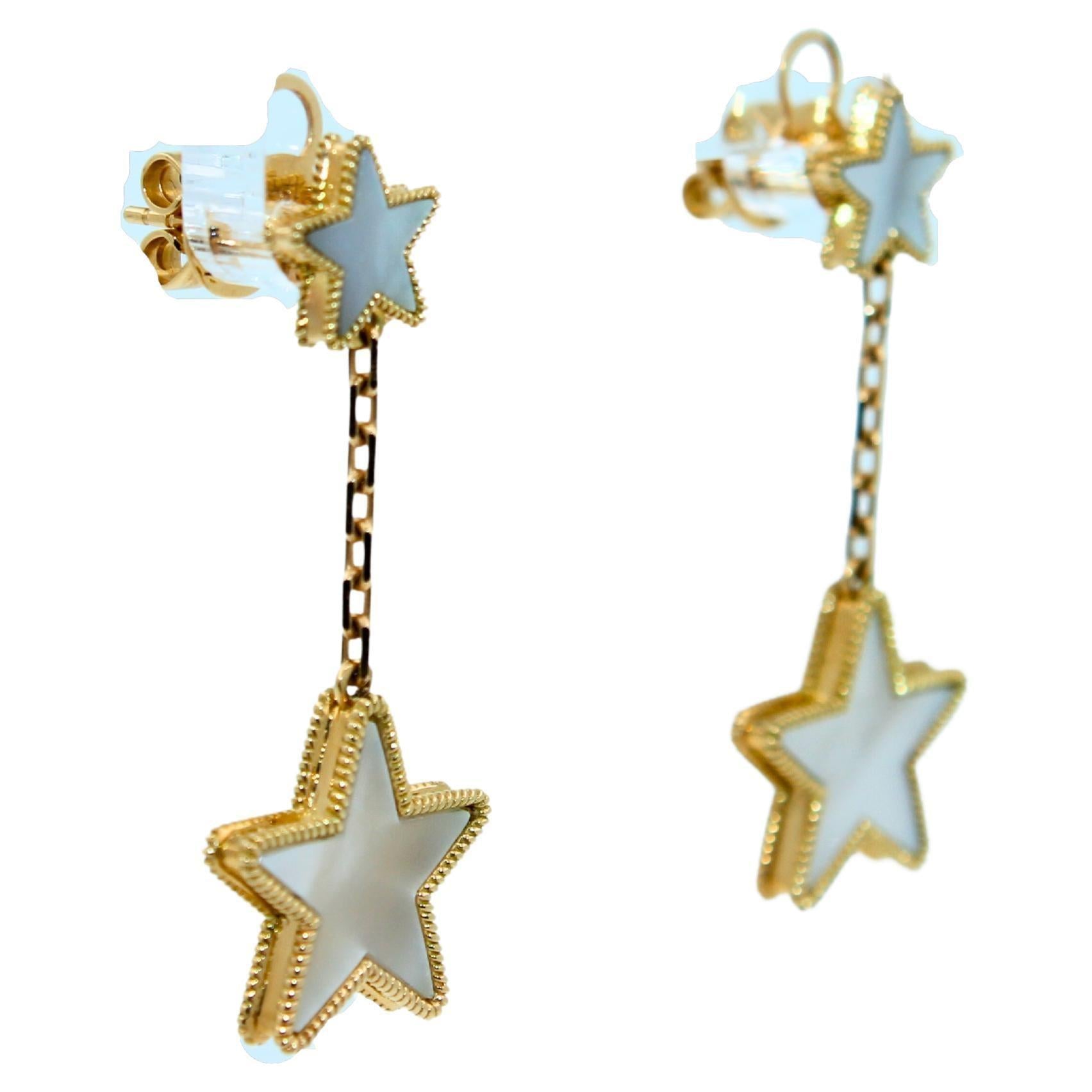 Silvery White Pearl Star Galaxy Celestial Constellation Zodiac 18K Gold Earrings