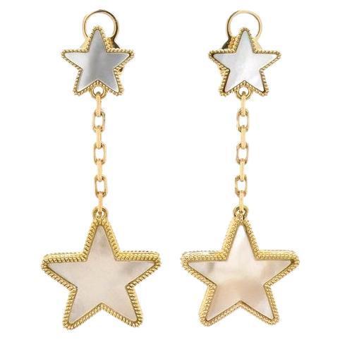 Silvery White Pearl Star Galaxy Celestial Constellation Zodiac 18K Gold Earrings