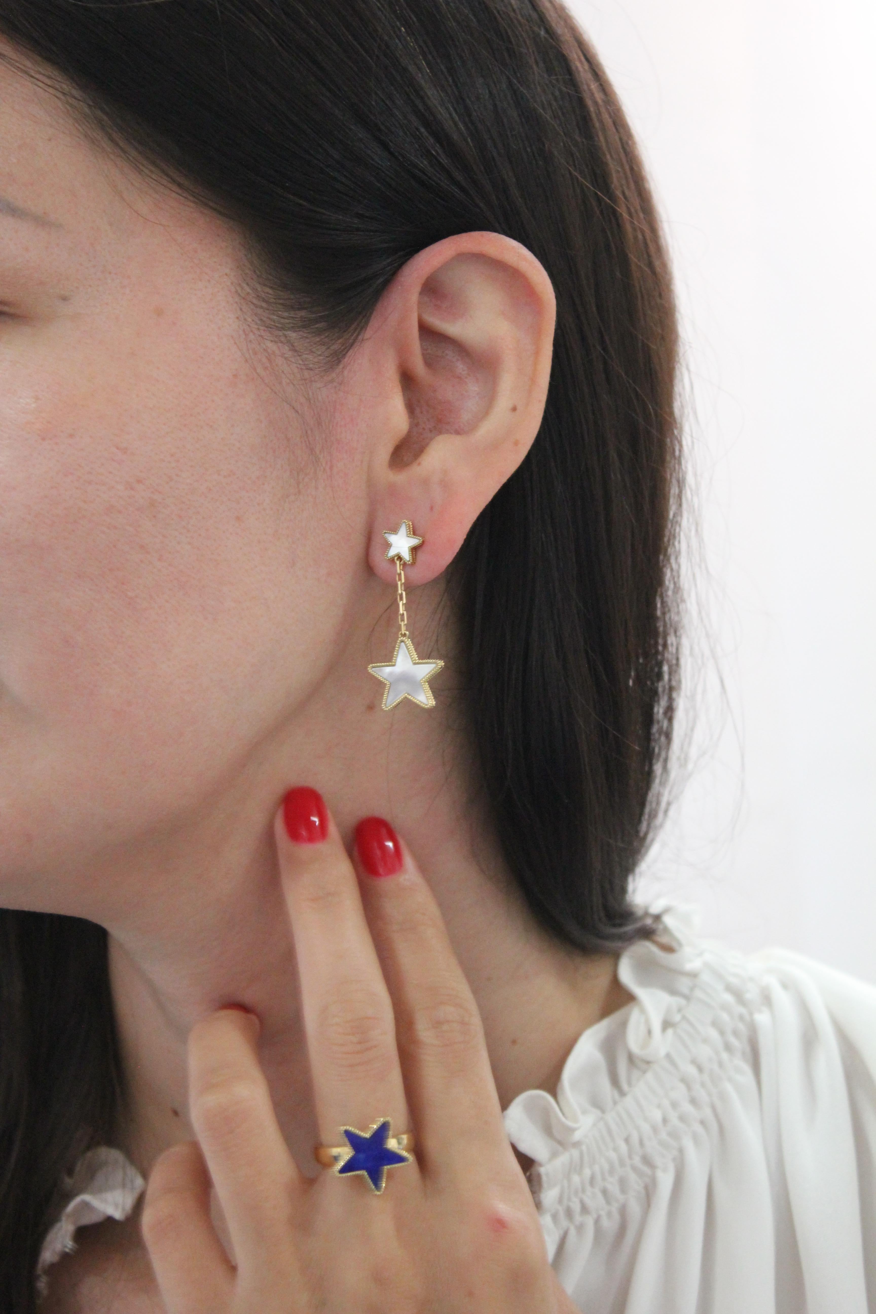 Silvery White Pearl Star Galaxy Celestial Constellation Zodiac 18K Gold Earrings