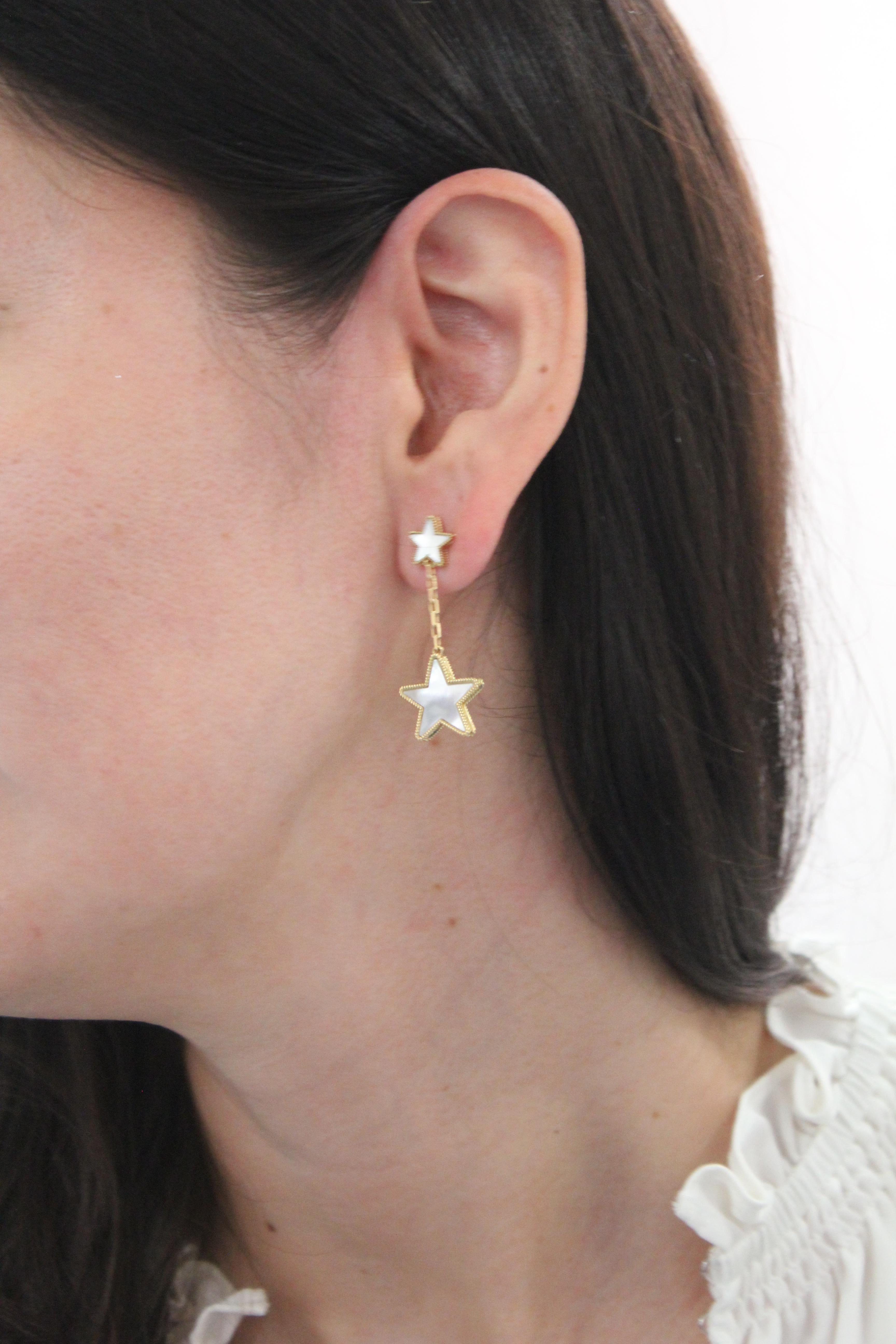 Silvery White Pearl Star Galaxy Celestial Constellation Zodiac 18K Gold Earrings
