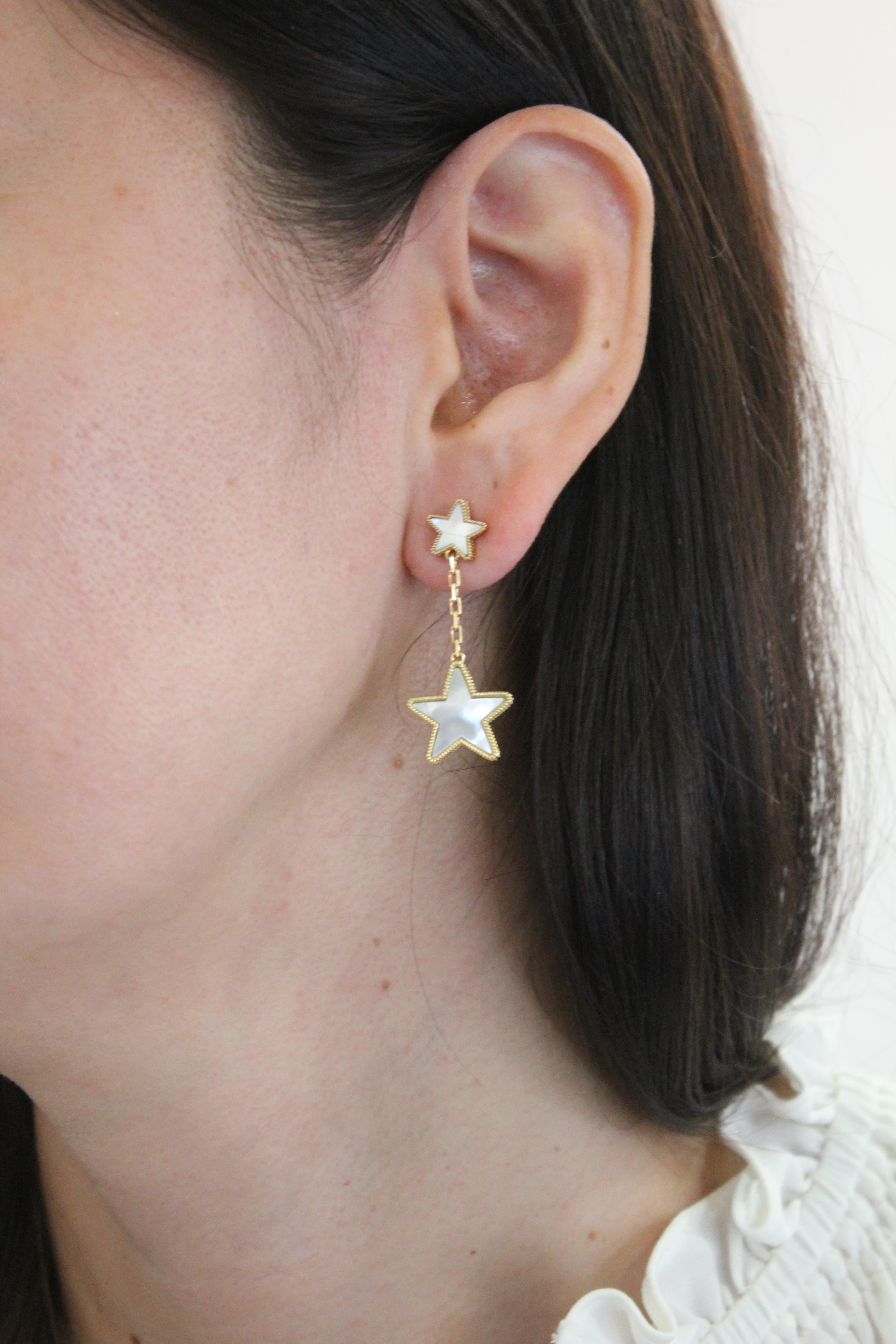 Silvery White Pearl Star Galaxy Celestial Constellation Zodiac 18K Gold Earrings