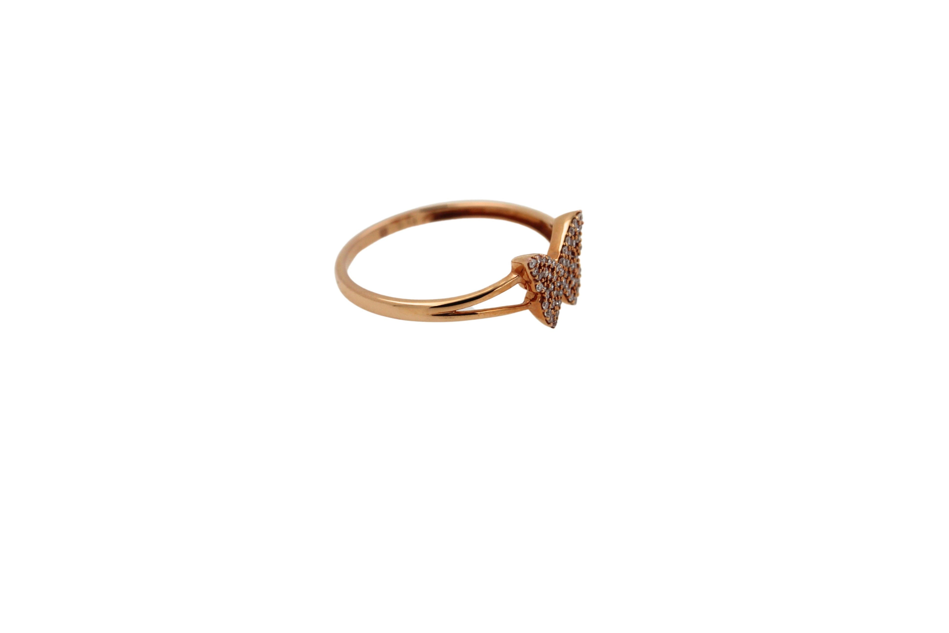 Small Butterfly Diamond Pave Set 18K Rose Gold Split Shank Ring