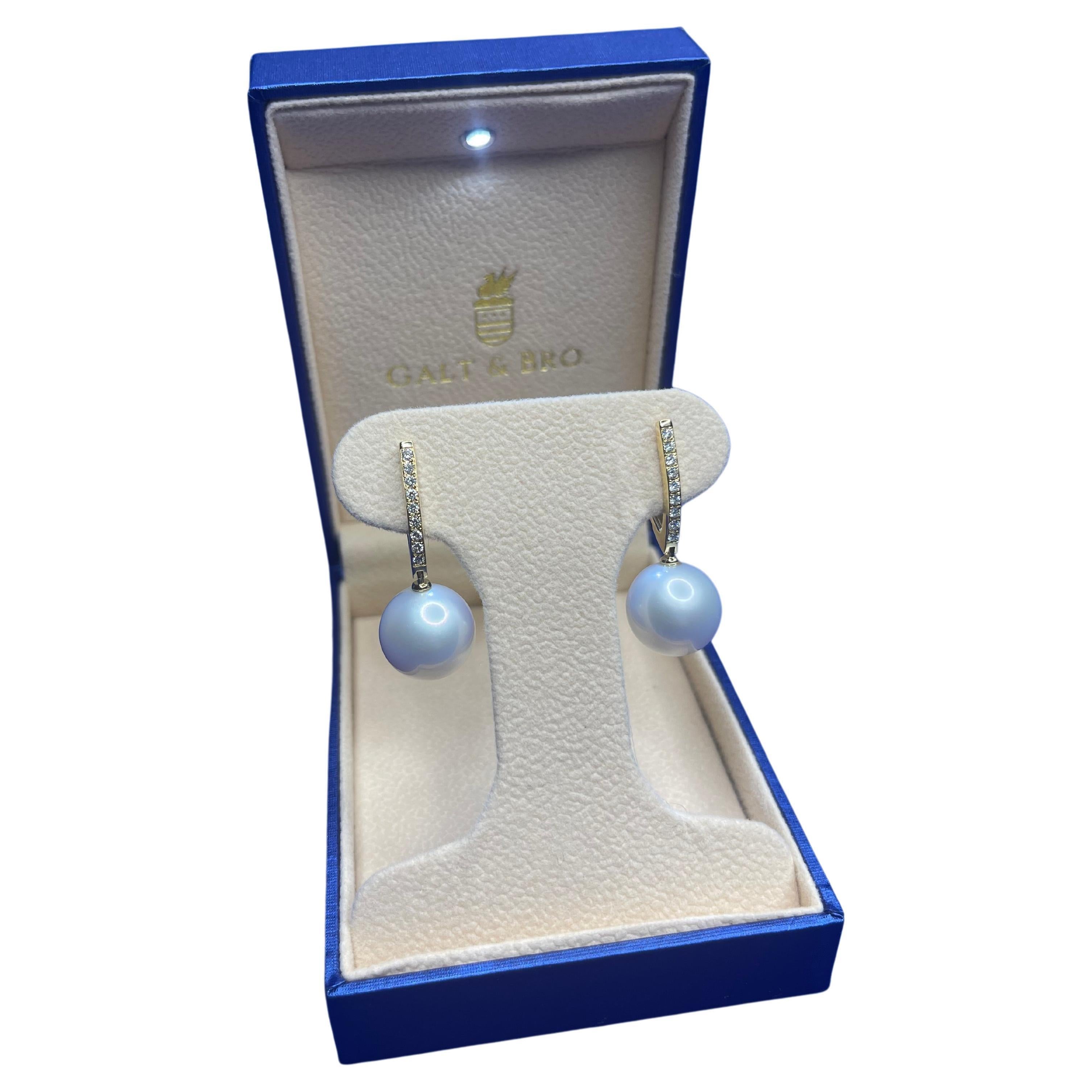 South Sea White Pearl Diamond 18 Karat Yellow Gold Hinge Line Drop Hoop Earrings