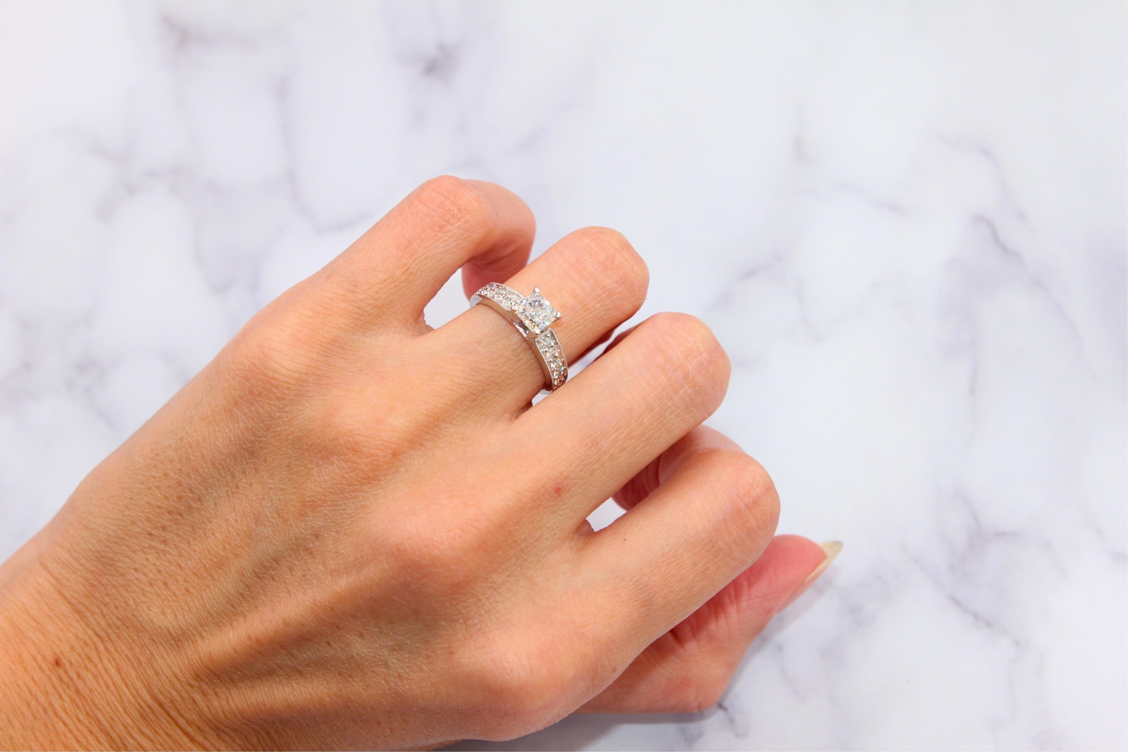 Square Cushion Cut Shape Diamond 18k White Gold Engagement Solitaire Ring