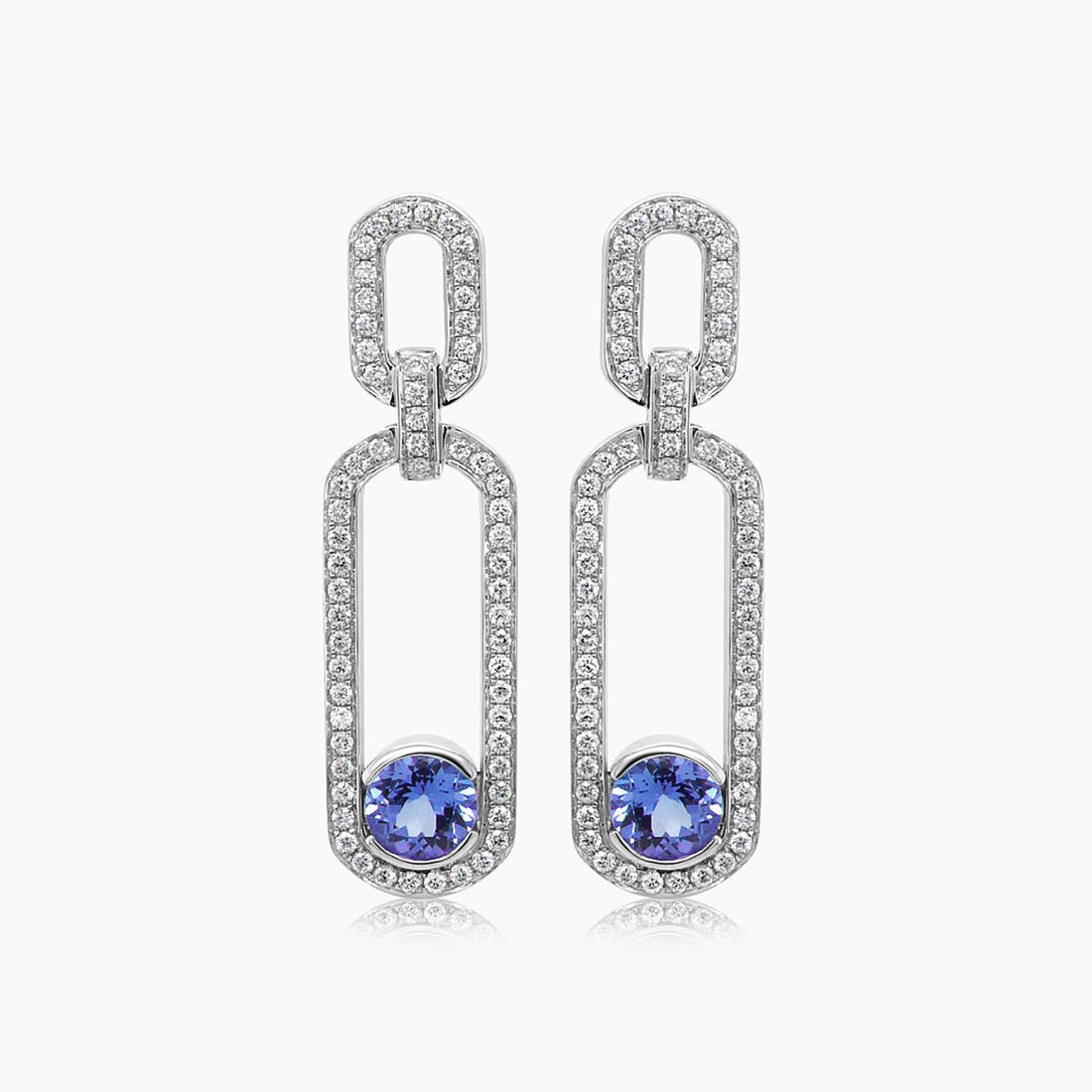 Tanzanite & White Diamond 18K White Gold Drop Style Earrings