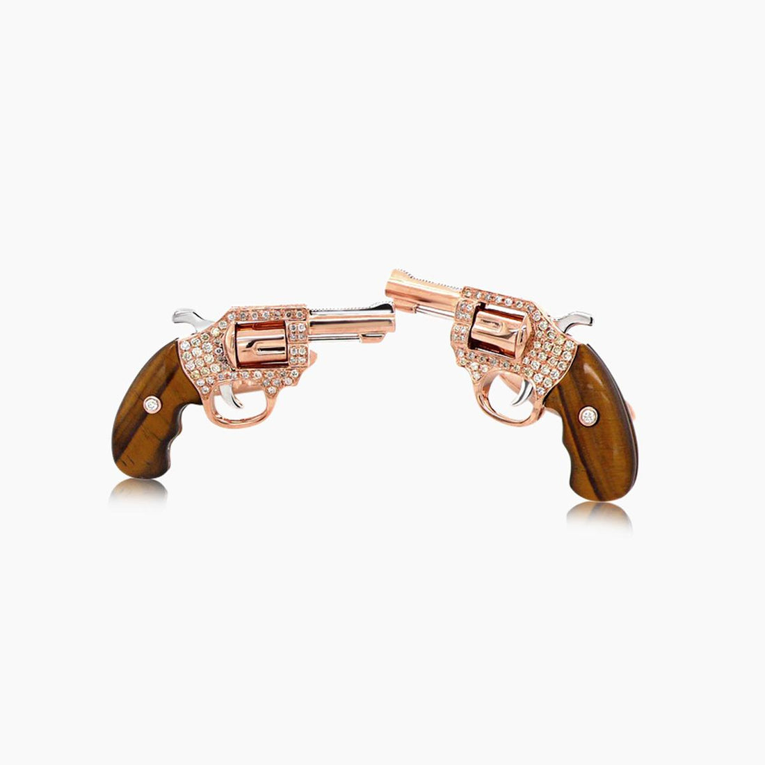 Golden Brown Tigers Eye Stone & Fancy Diamond 18K Rose Gold Gun Cufflinks