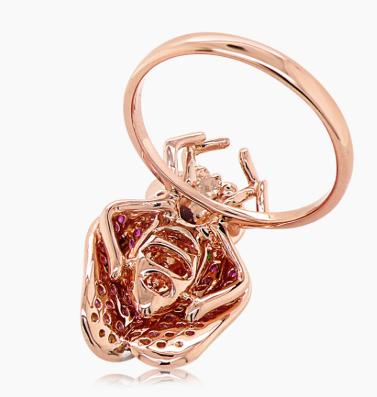 Multicolor Gemstone & Diamond Pave Fly Bug 18K Rose Gold Animal Ring