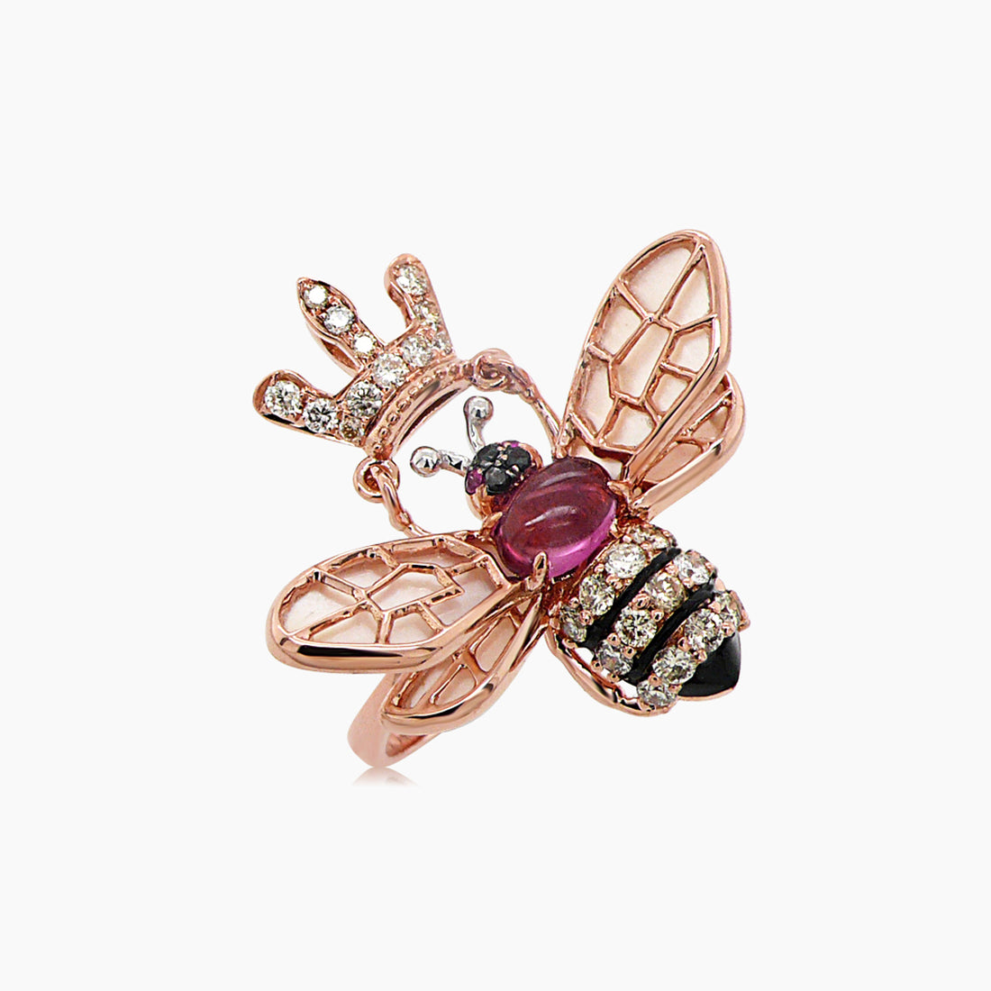 Pink Tourmaline & Diamond Pave Bee 18K Rose Gold Animal Ring