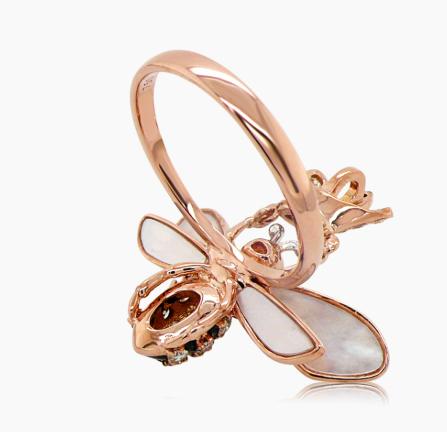 Pink Tourmaline & Diamond Pave Bee 18K Rose Gold Animal Ring