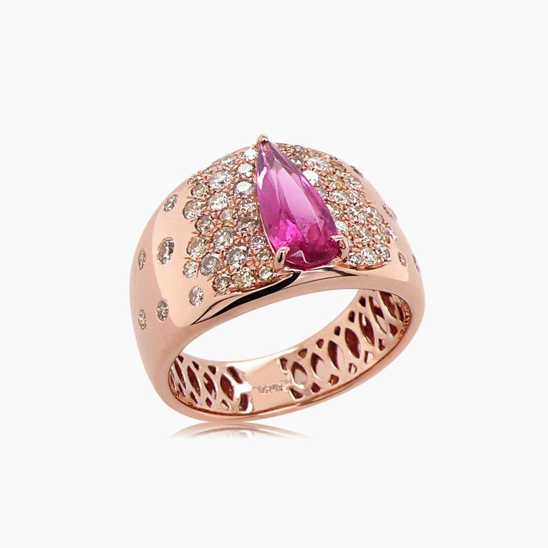 Elongated Pear Shape Pink Tourmaline & Fancy Diamond Flush 18K Rose Gold Ring