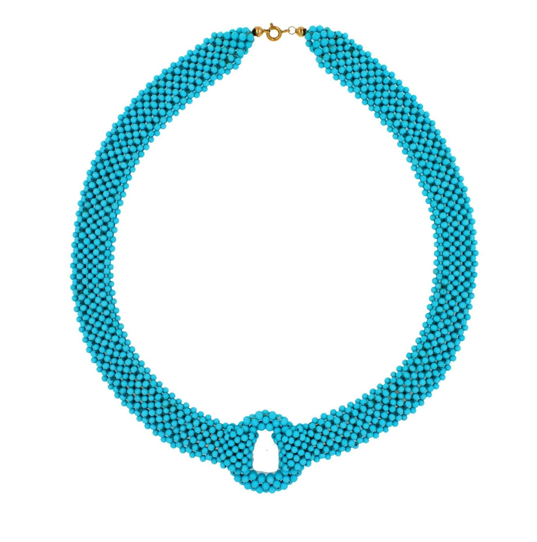 Teal Blue Turquoise Round Fancy Beads Unique Choker 14K Gold Statement Necklace