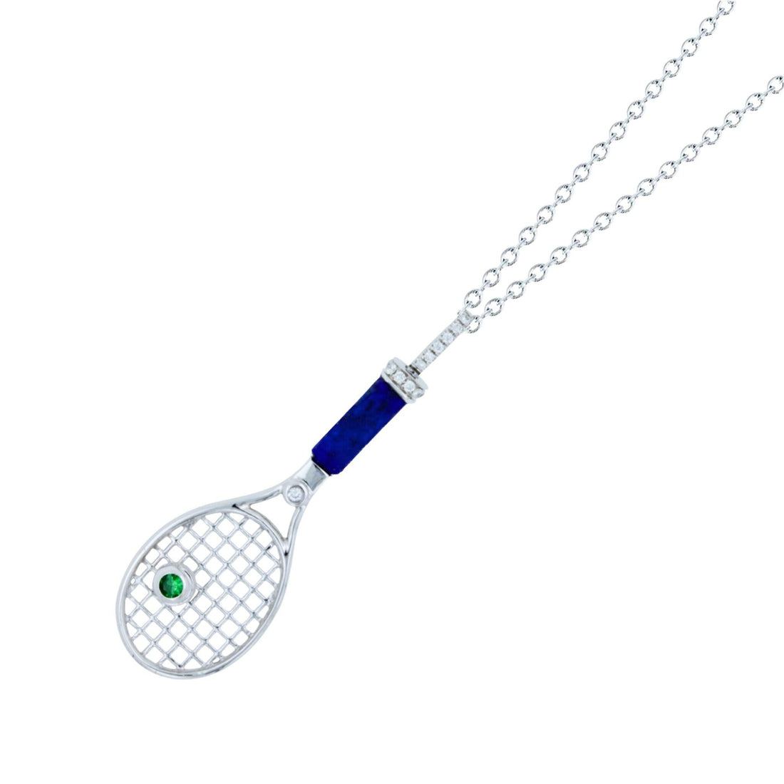 Tennis Racket Blue Lapis Lazuli Handle Green Emerald Tennis Ball Jewelry 18 Kara
