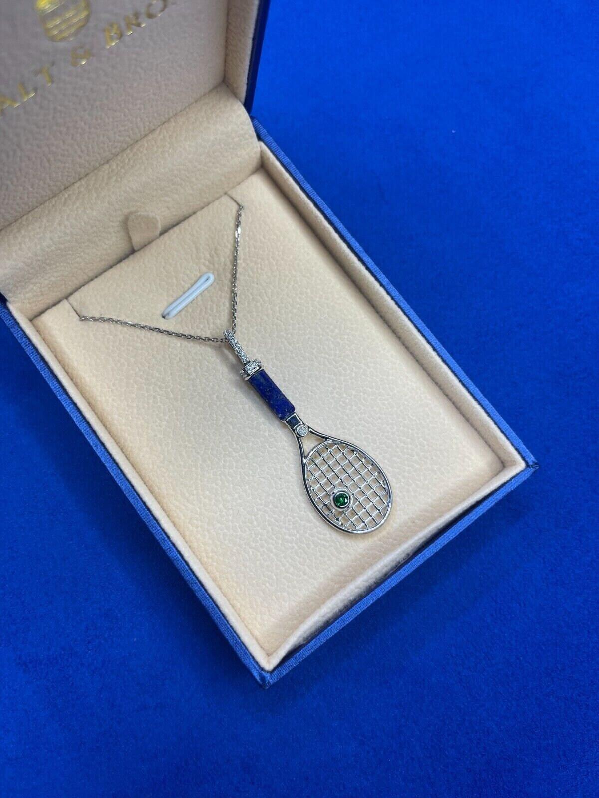 Tennis Racket Blue Lapis Lazuli Handle Green Emerald Tennis Ball Jewelry 18 Kara