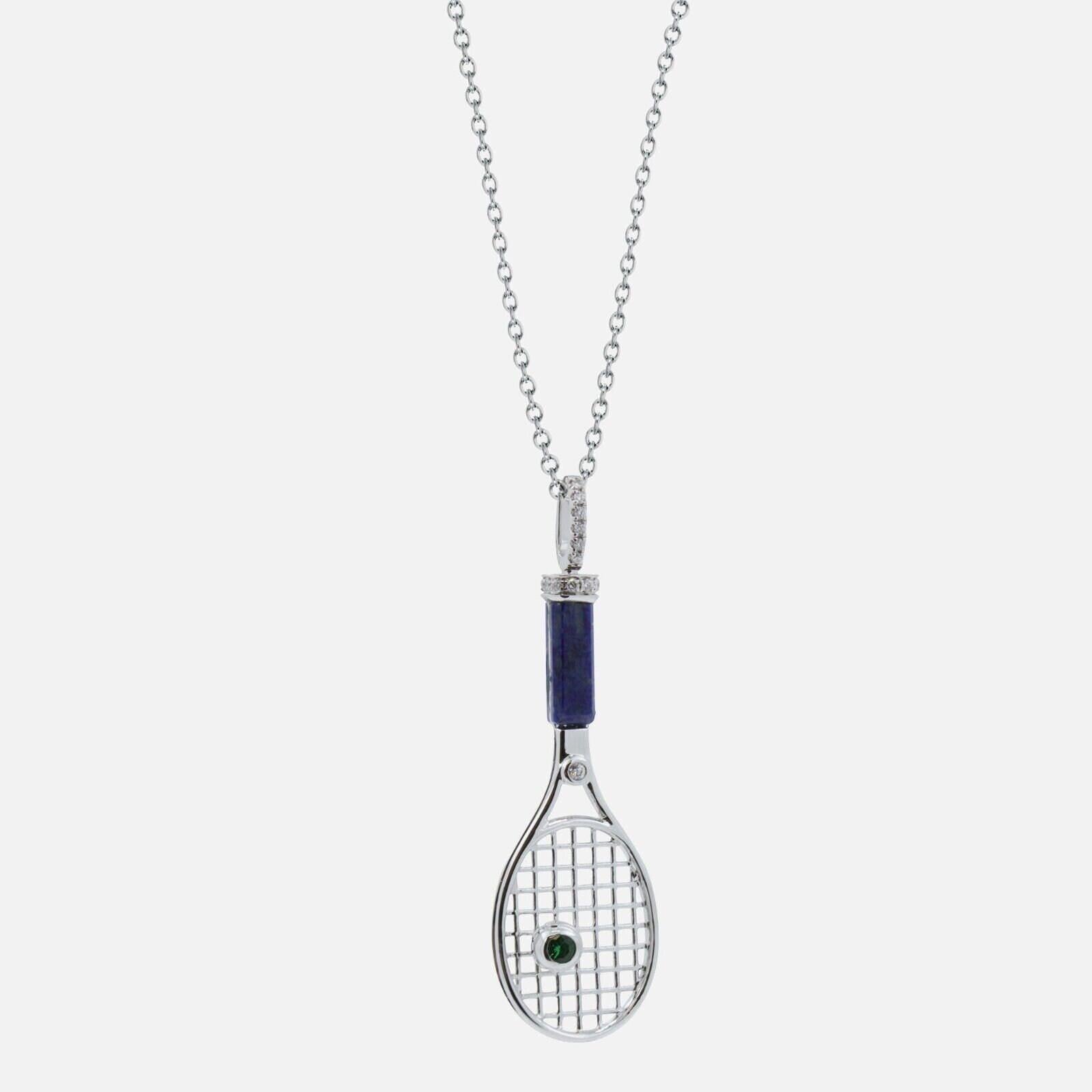 Tennis Racket Blue Lapis Lazuli Handle Green Emerald Tennis Ball Jewelry 18 Kara