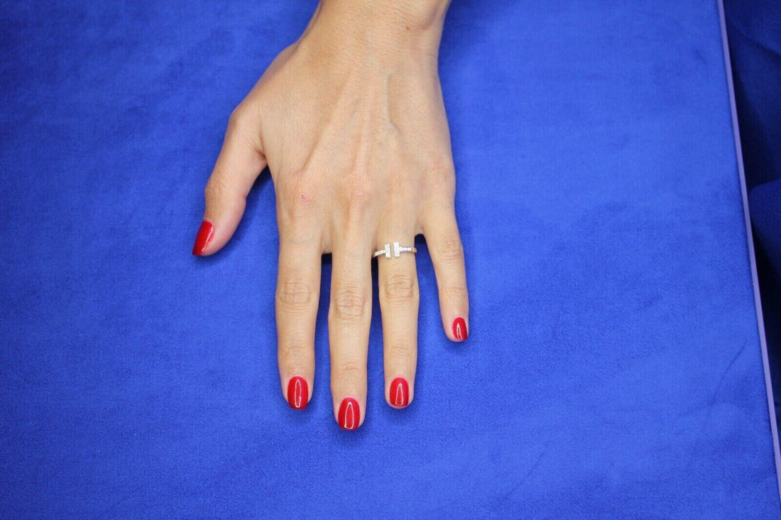 Tiffany Letter T Parallel Diamond Open Cocktail Stack 14 Karat White Gold Ring