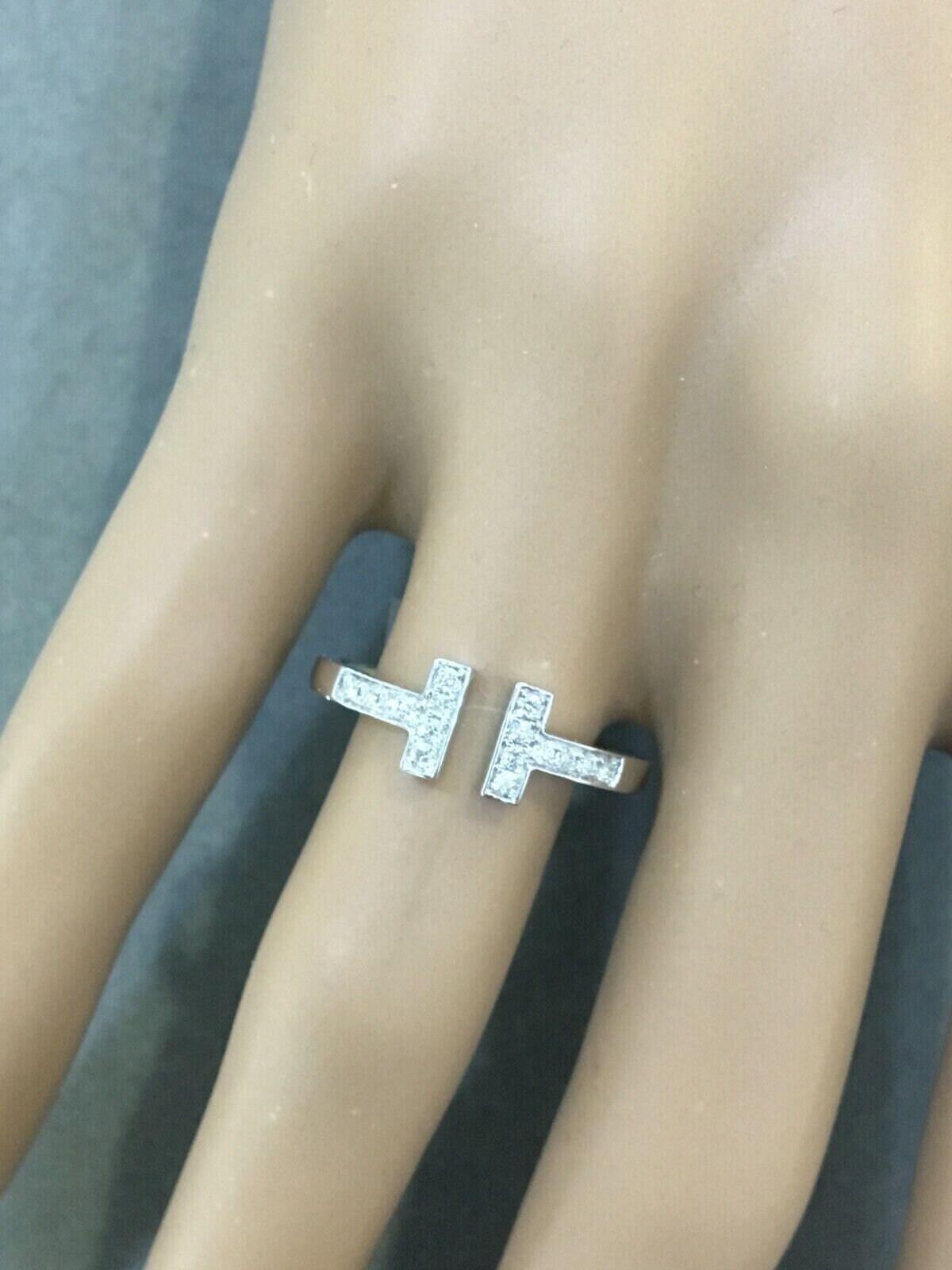 Tiffany Letter T Parallel Diamond Open Cocktail Stack 14 Karat White Gold Ring