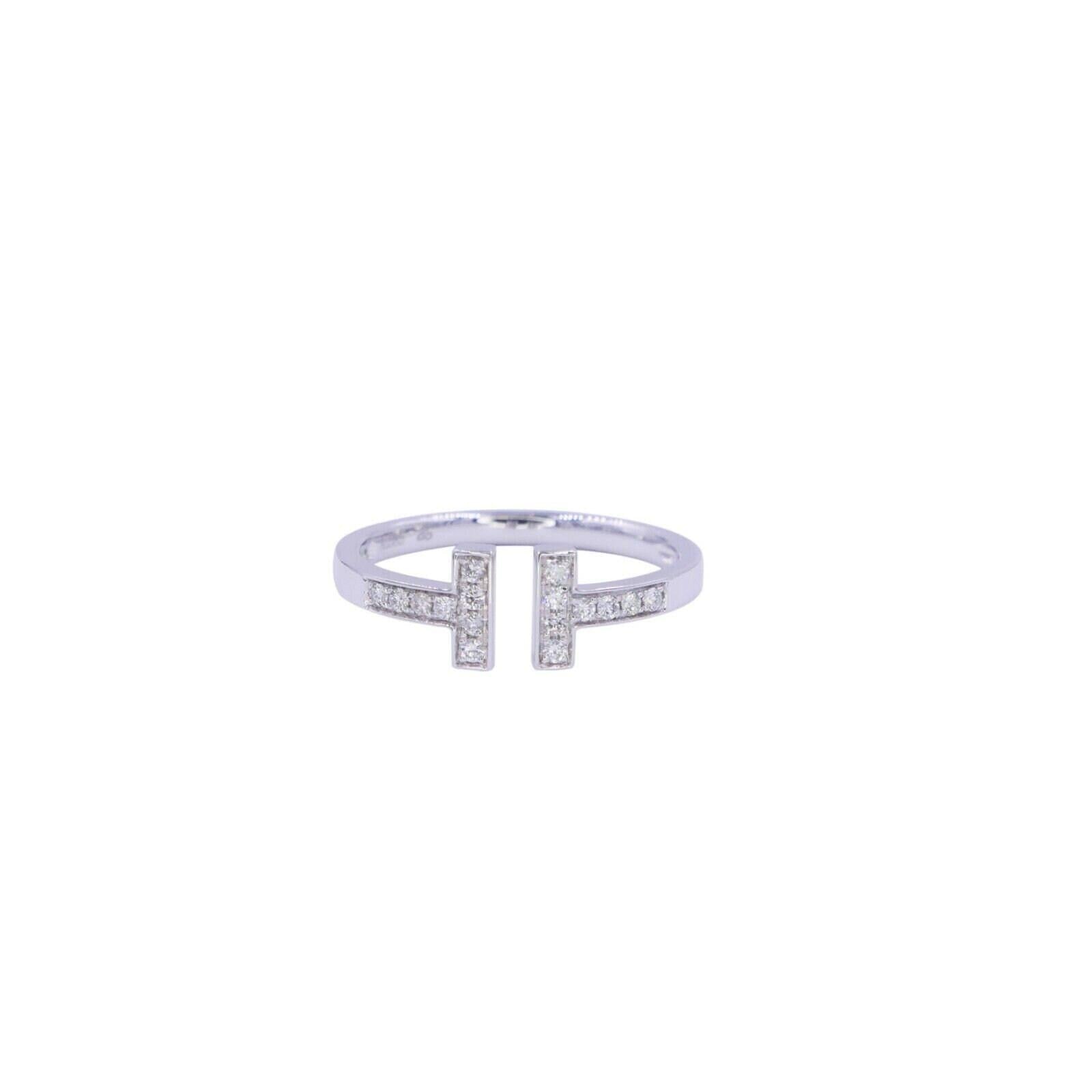 Tiffany Letter T Parallel Diamond Open Cocktail Stack 14 Karat White Gold Ring