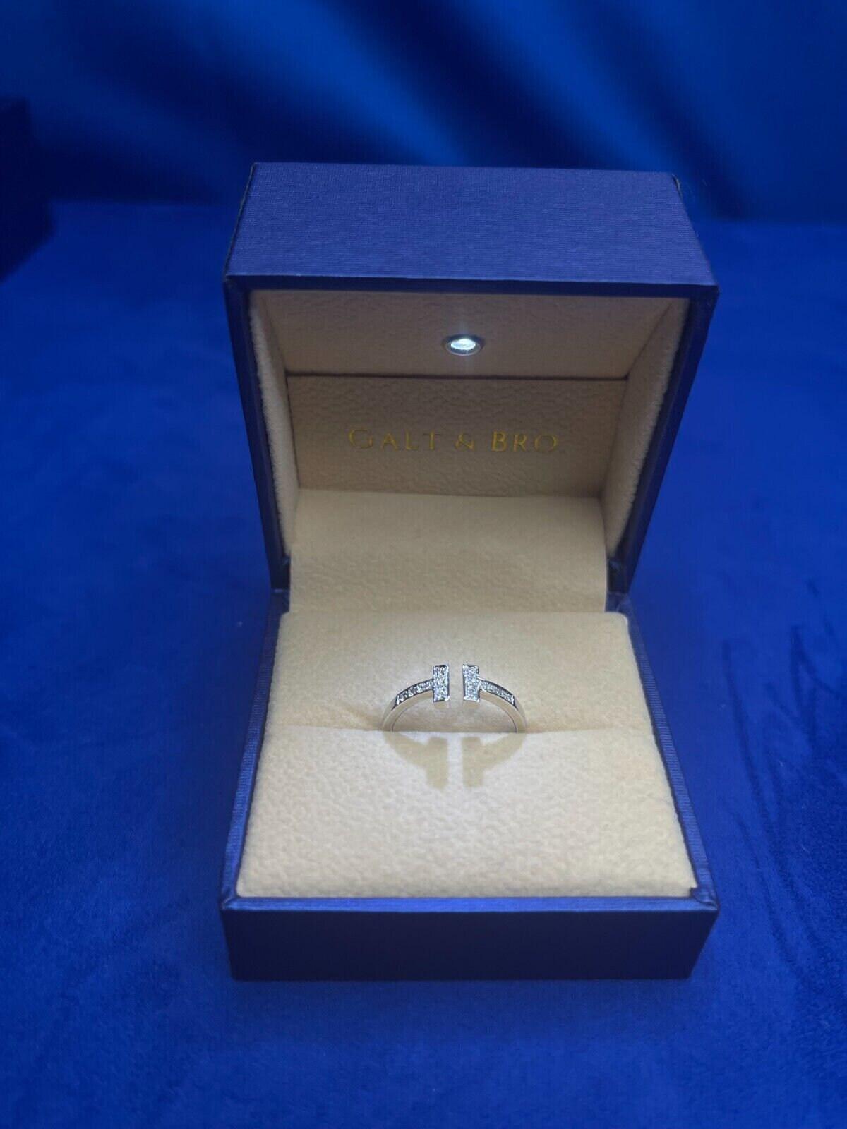 Tiffany Letter T Parallel Diamond Open Cocktail Stack 14 Karat White Gold Ring