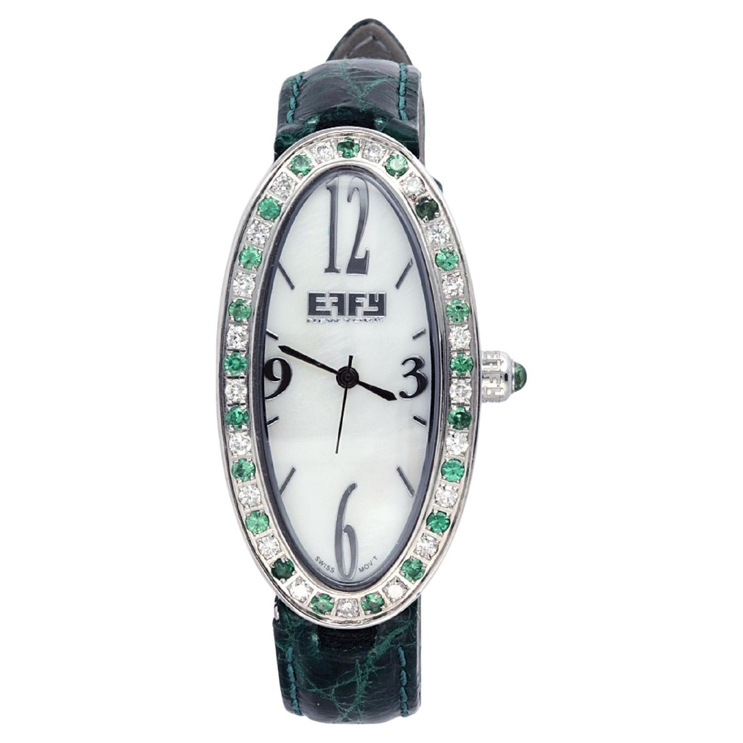 tsavorite & diamonds pave dial luxury swiss quartz exotic leather band watch
