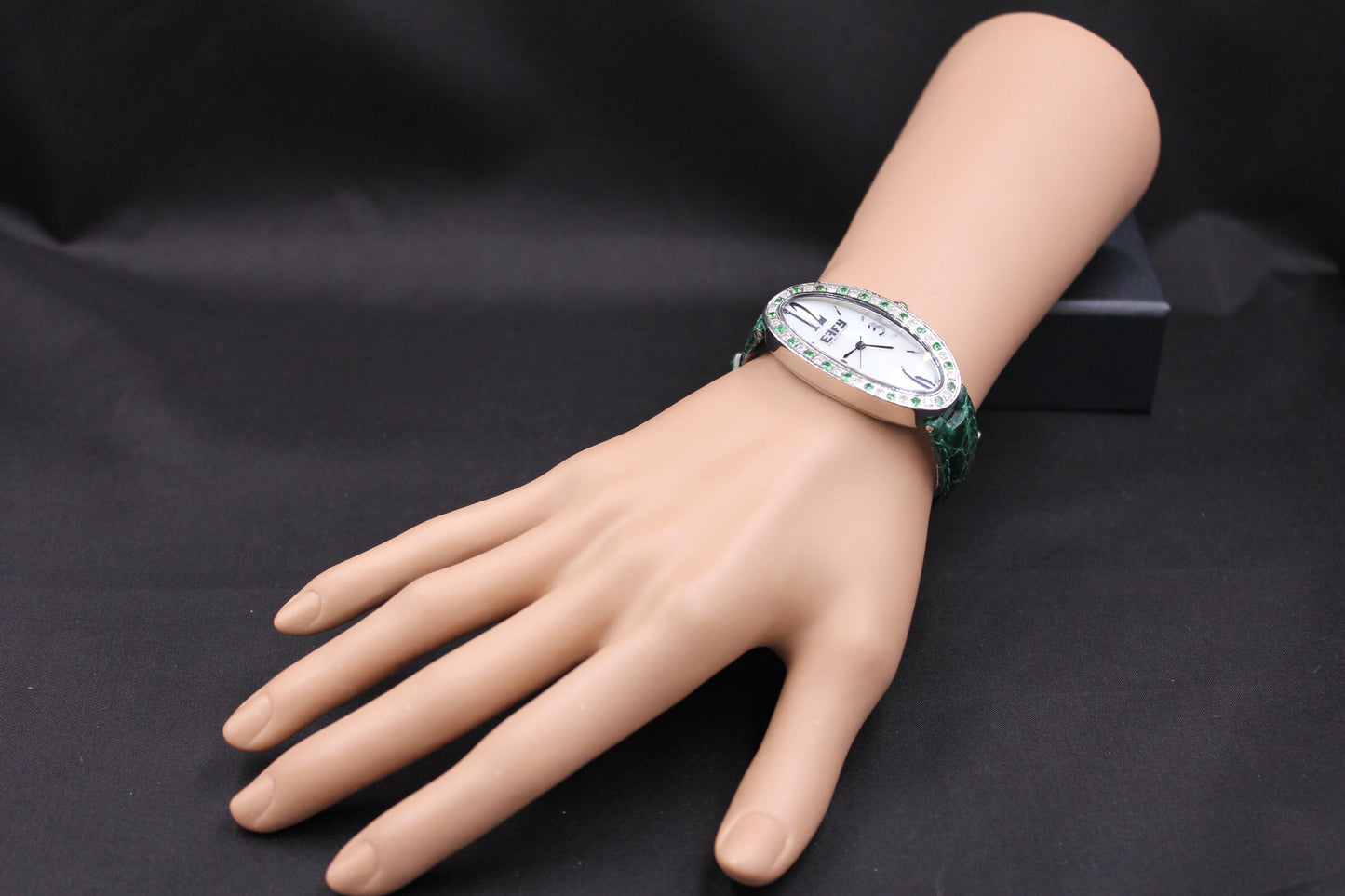 tsavorite & diamonds pave dial luxury swiss quartz exotic leather band watch