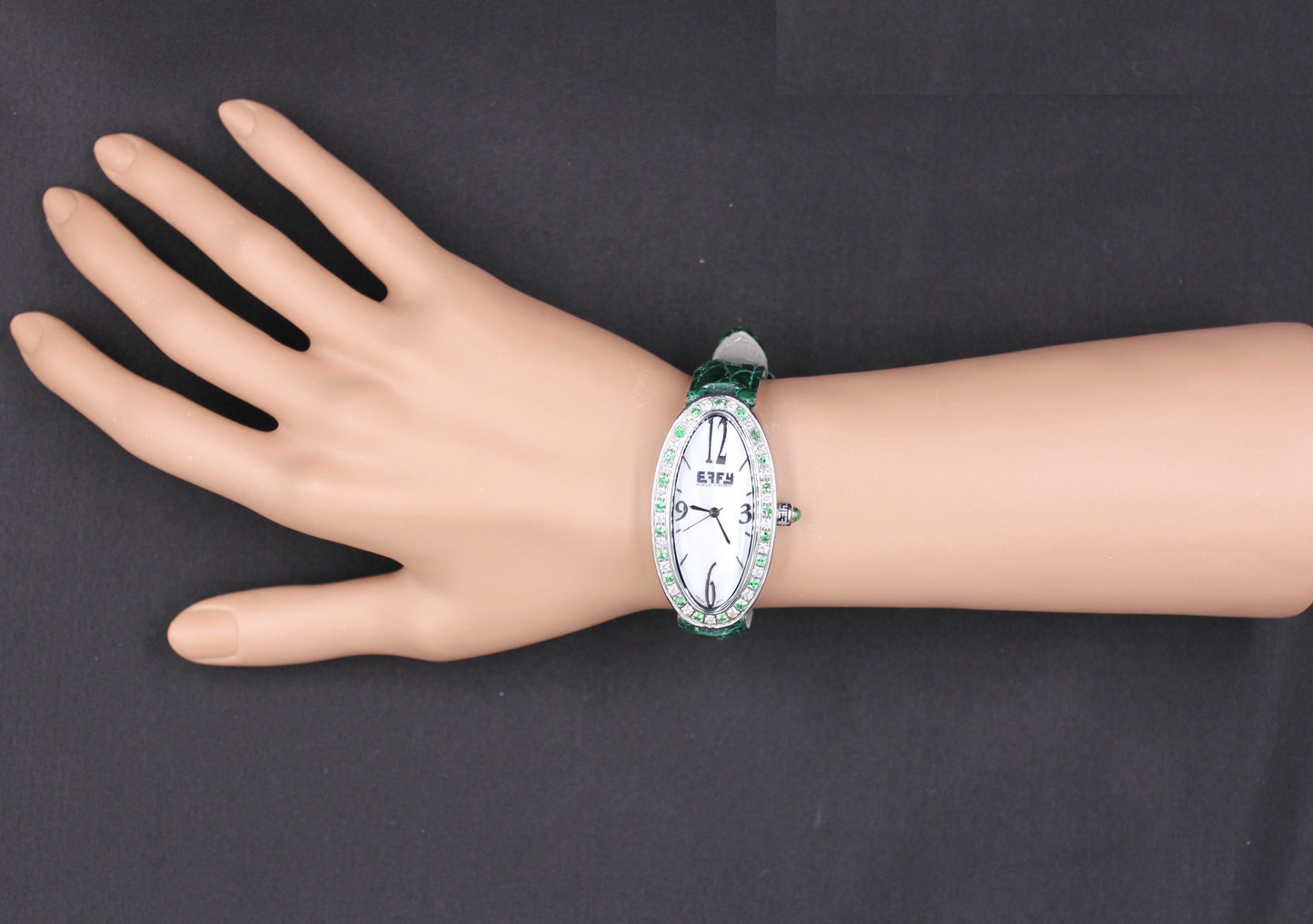 tsavorite & diamonds pave dial luxury swiss quartz exotic leather band watch