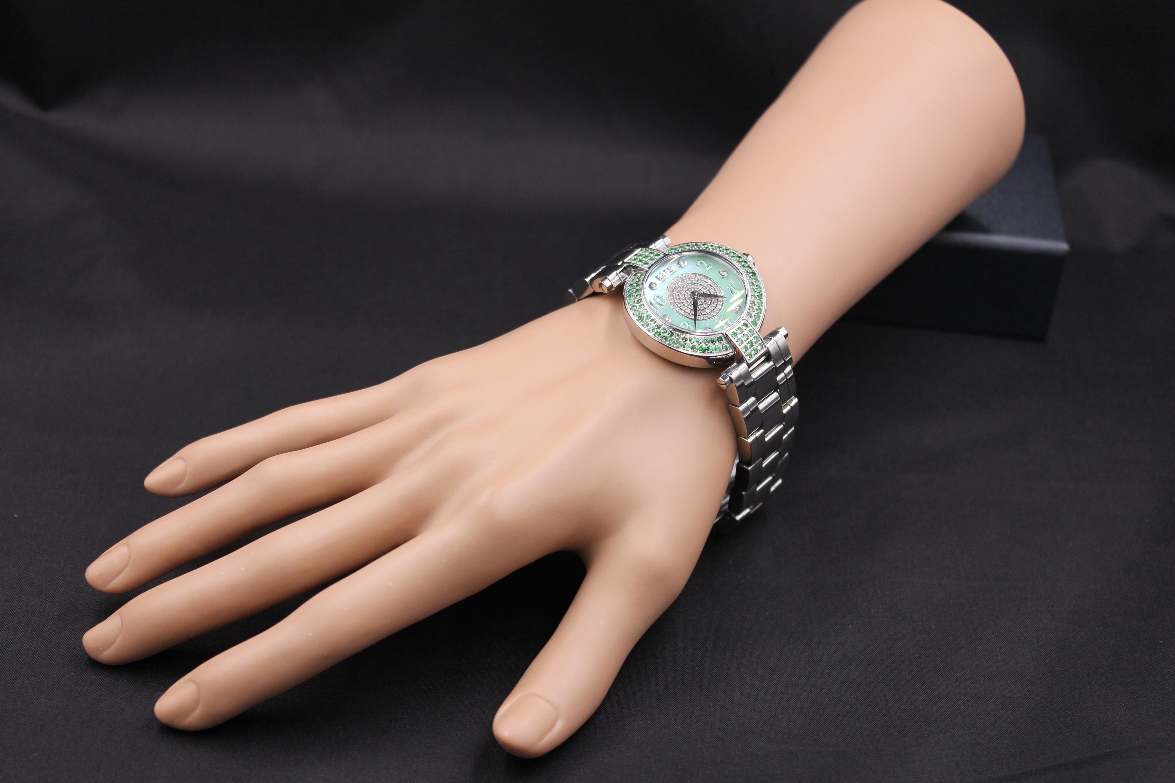 Tsavorites & Diamonds Pave Dial Luxury Swiss Quartz Exotic Watch