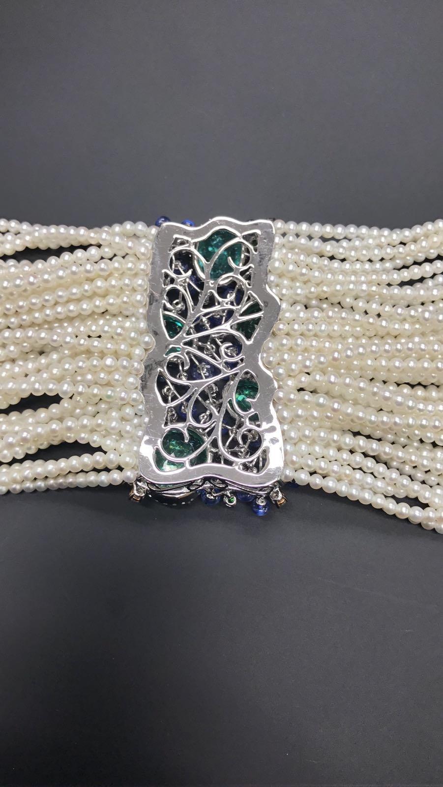 Unique Rare Paraiba Tourmalines Diamonds Akoya Pearls Tanzanites Gold Bracelet