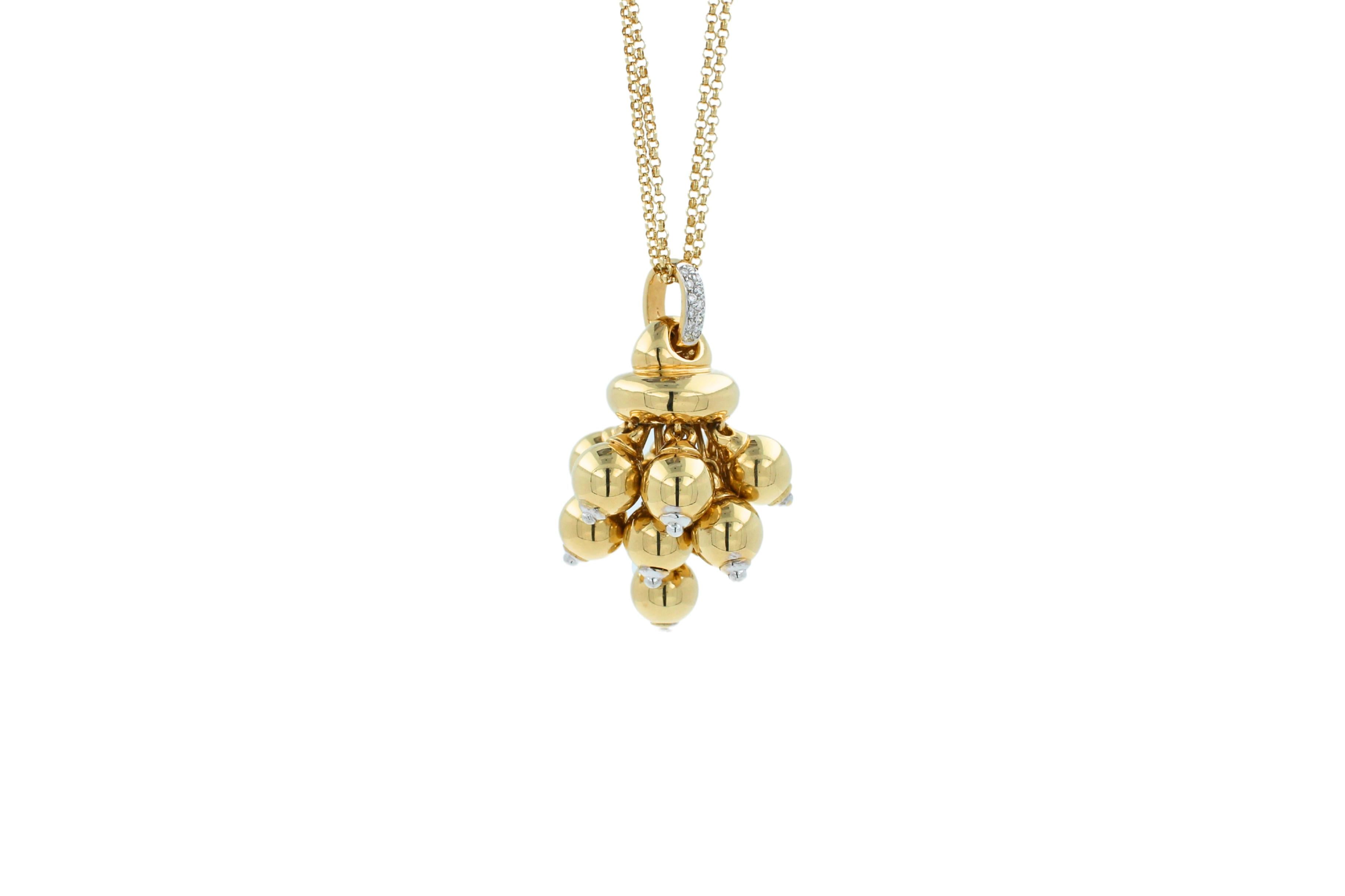 Diamonds Golden Spheres Gold Balls Geometric Bells Motif 18K Gold Necklace