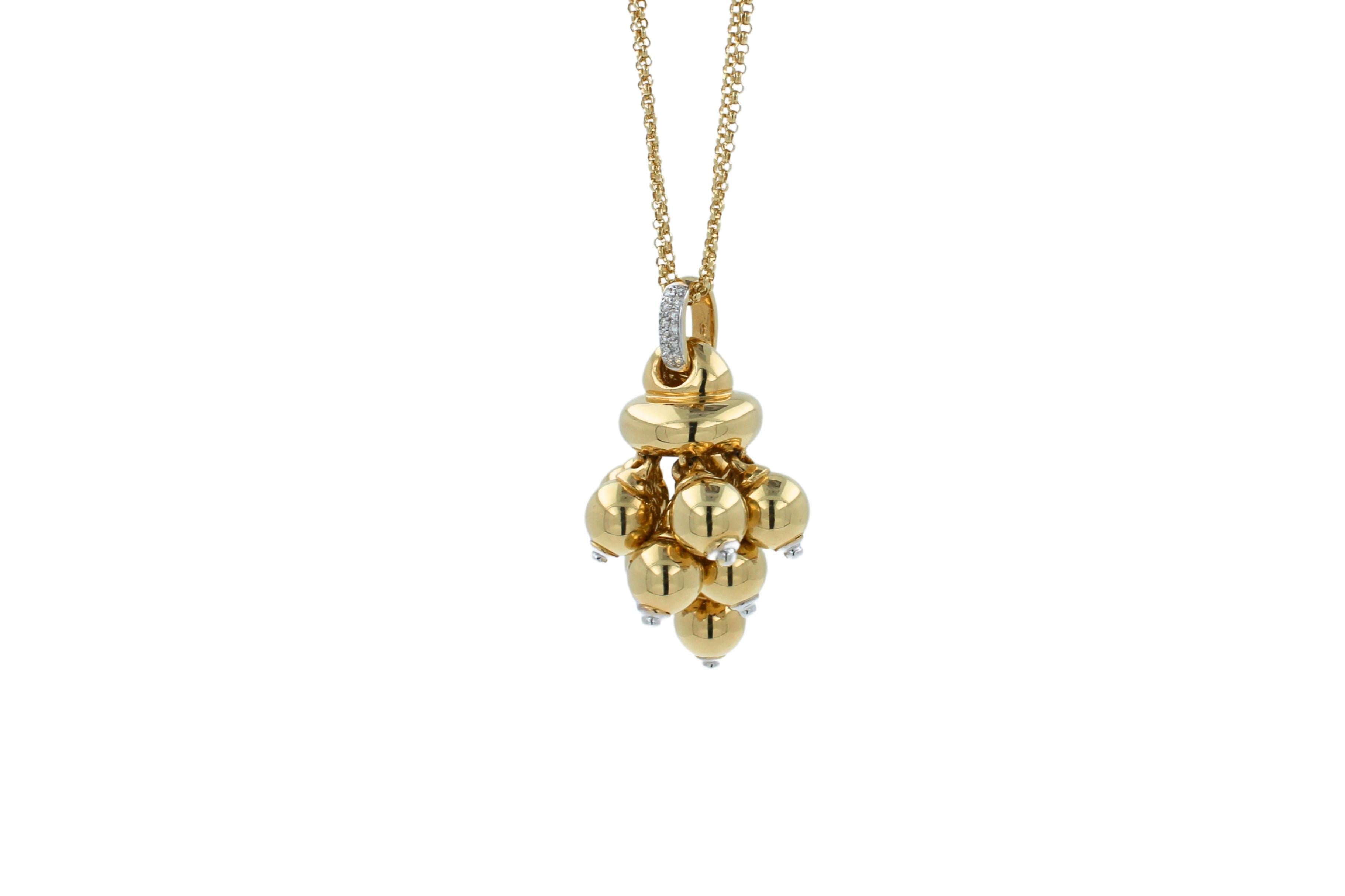 Diamonds Golden Spheres Gold Balls Geometric Bells Motif 18K Gold Necklace